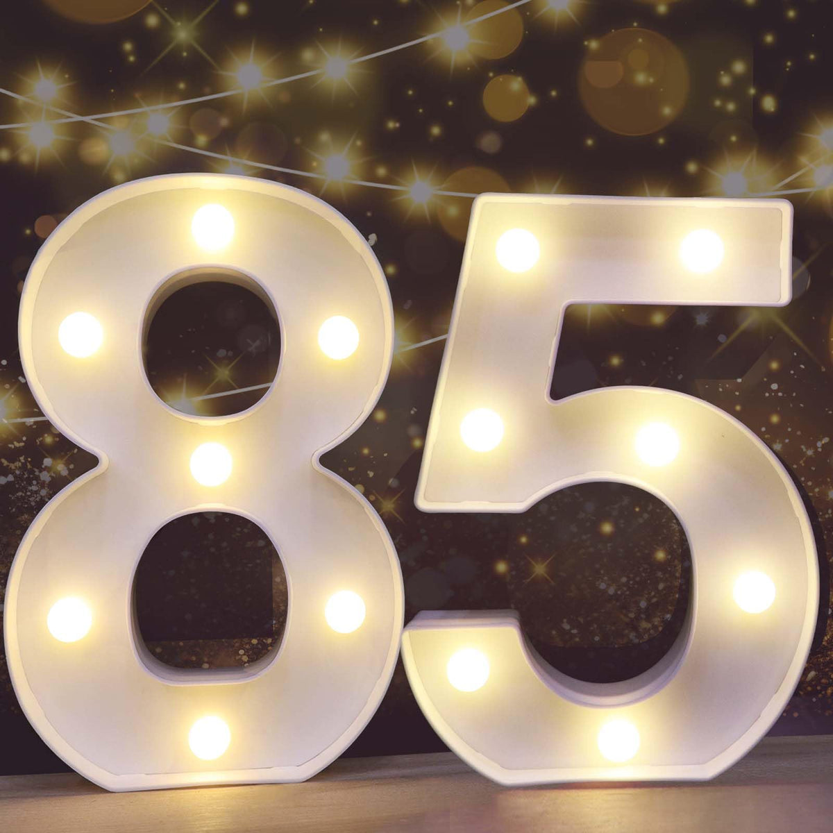Pooqla Decorative Led Light Up Number Letters, White Plastic Marquee Number Lights Sign for 85th Birthday Party Wedding Decor Battery Operated Number (85)