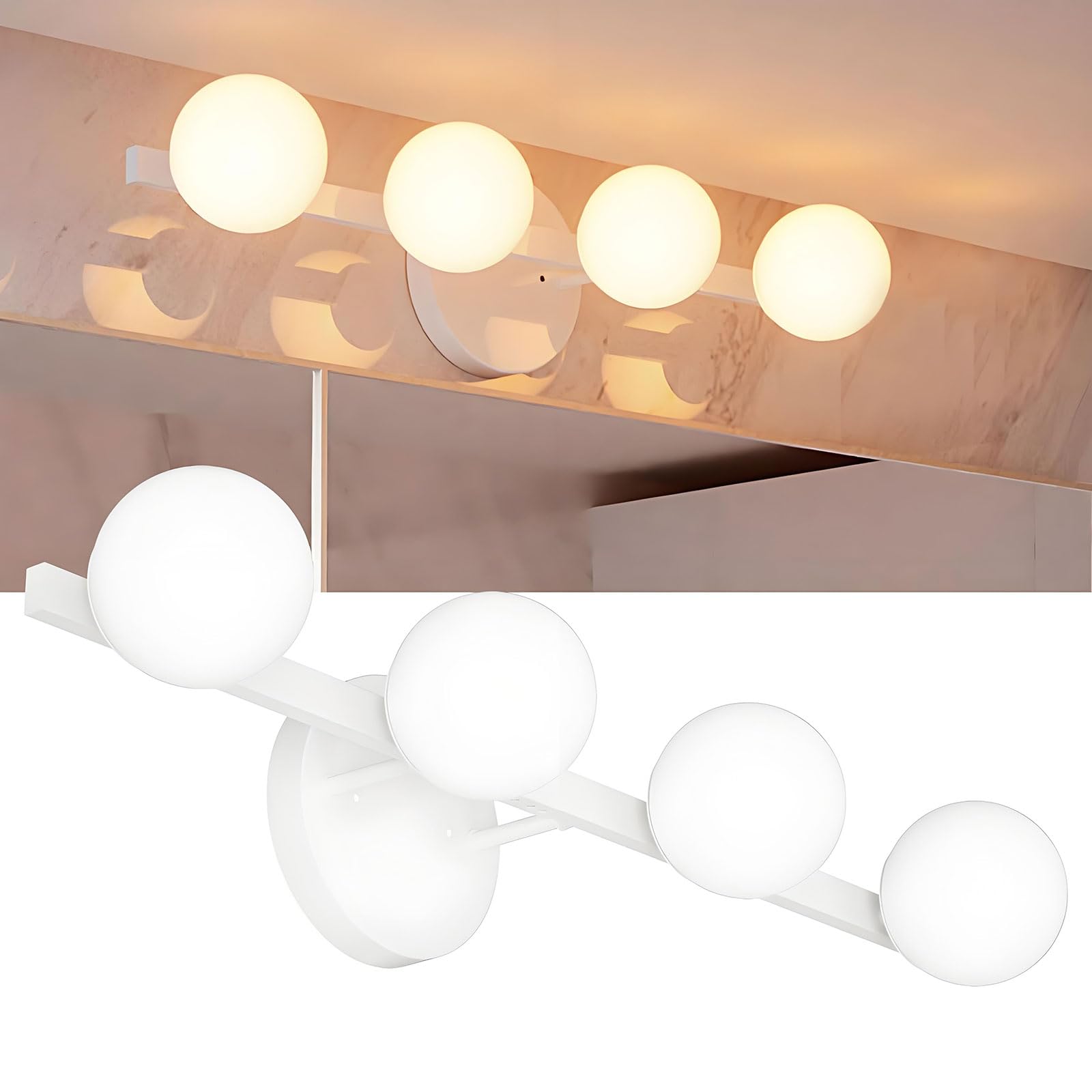 Lightdot 4-Light Bathroom Vanity Light, 26in Modern Globe White, Rust-Proof Metal Fixtures for Mirror, Kitchen, Hallway, Porch