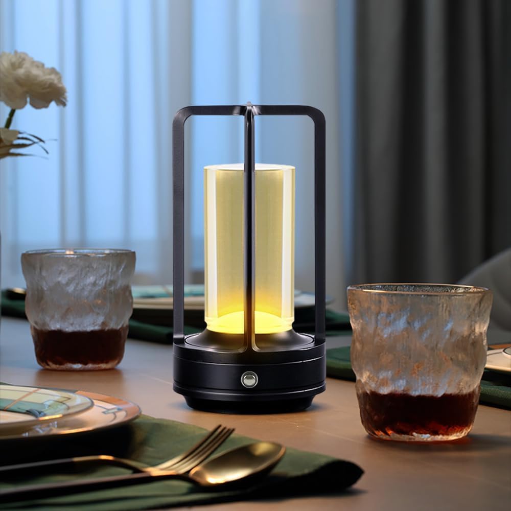 Hpufkot Portable Led Metal Table Lamp - 3 Level Brightness Touch Control Desk Lamps For Bedroom Nightstand, Rechargeable Battery