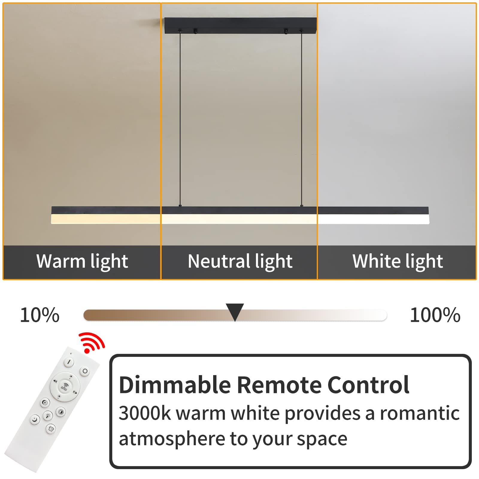 Matven LED Linear Pendant Light, Dimmed with Remote Control, 47IN, Acrylic, Black, Model XX10
