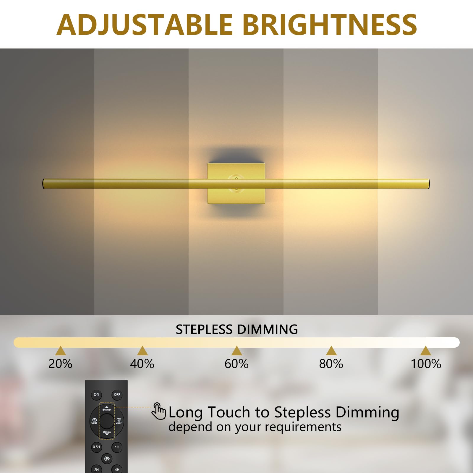 YINDUZ Gold Battery Operated Wall Sconce Set of 2, Dimmable, Remote Control, 31.5 Inch, Modern Design, Model DZG101