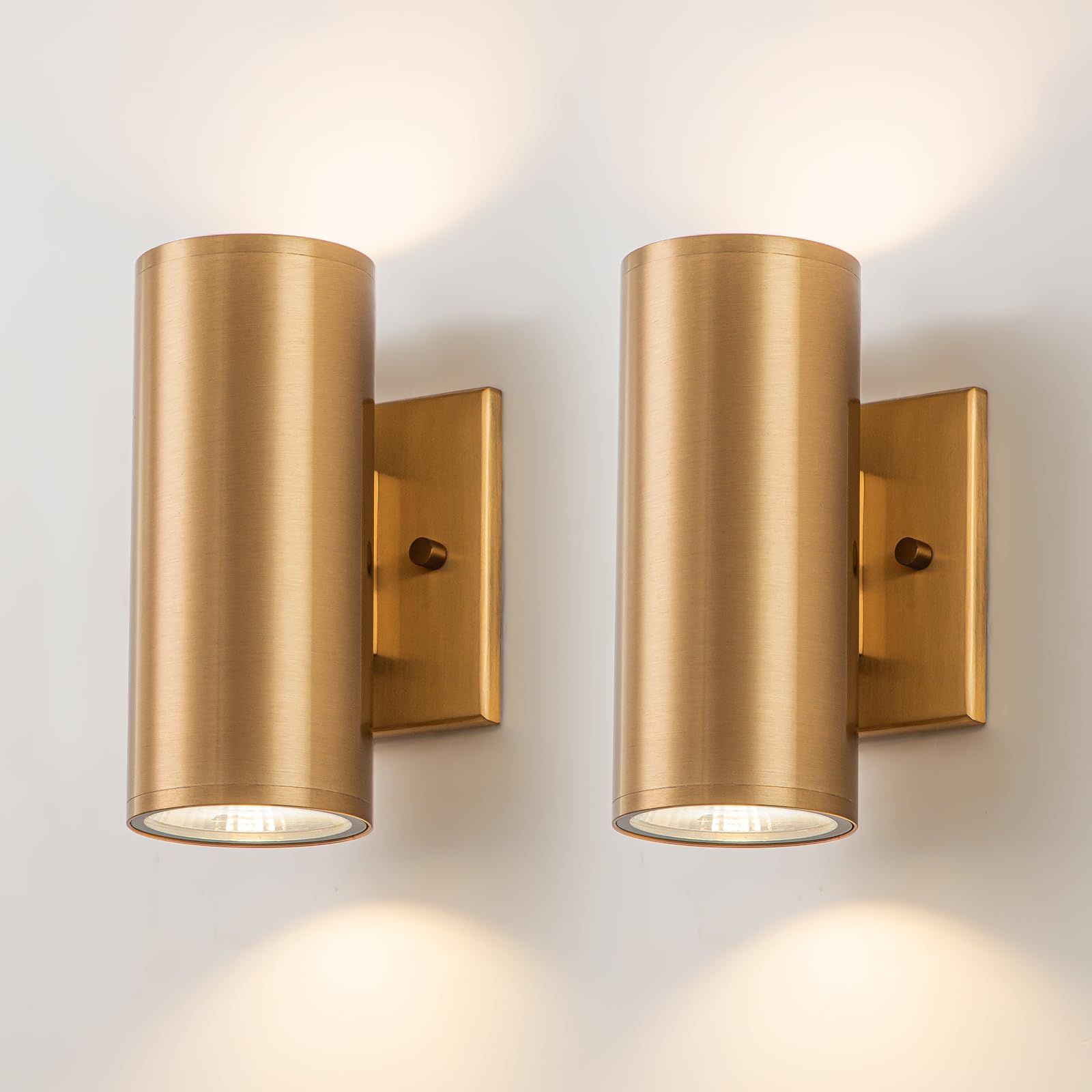 Zicbol Modern Outdoor Wall Light 2 Packs Up and Down Lights  7 Gold Exterior Light Fixture for House Porch Patio Garage