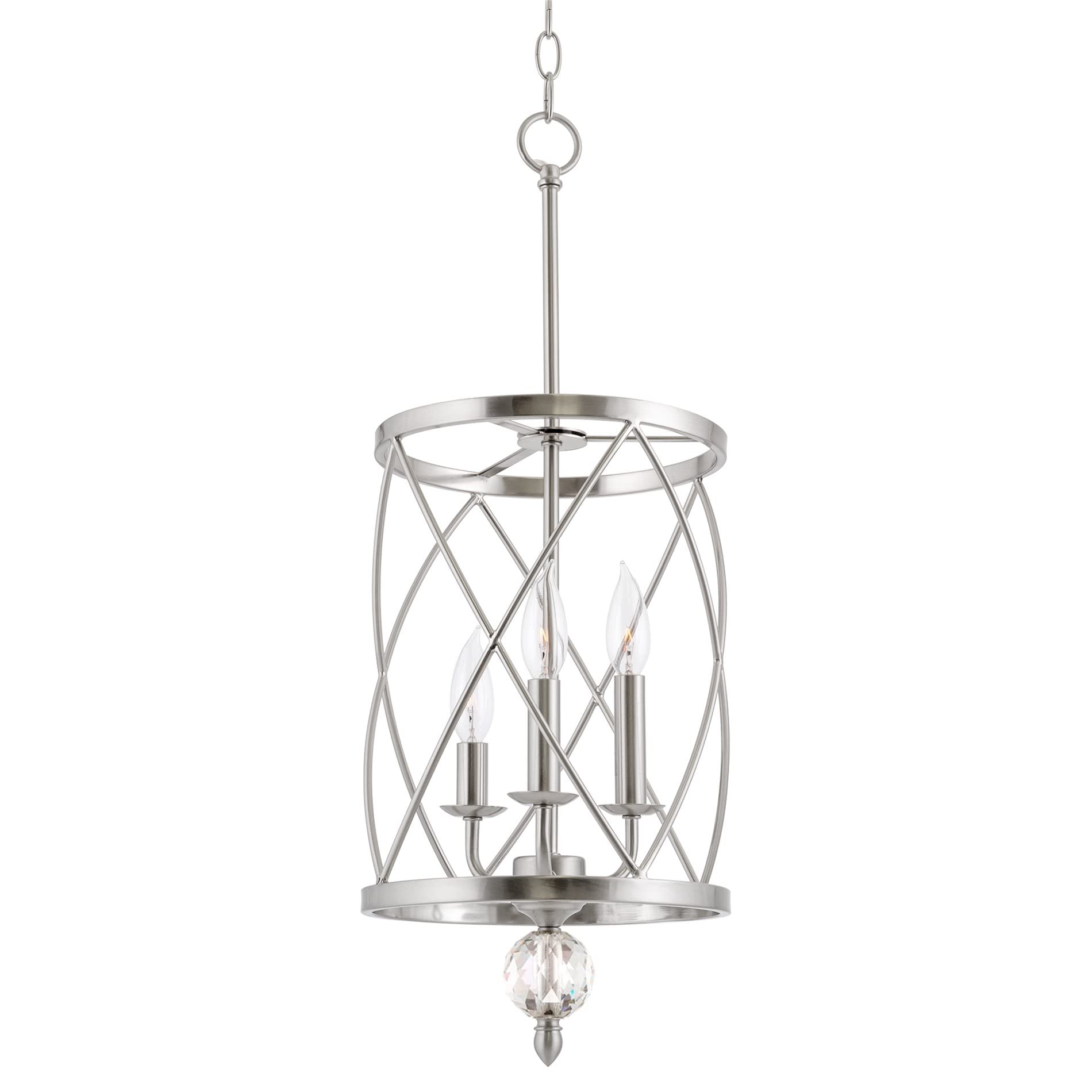 Kira Home Eleanor 26.5'' 3-Light Modern Foyer Light Pendant Chandelier, Cylinder Metal Shade, Adjustable Height, Brushed Nickel 