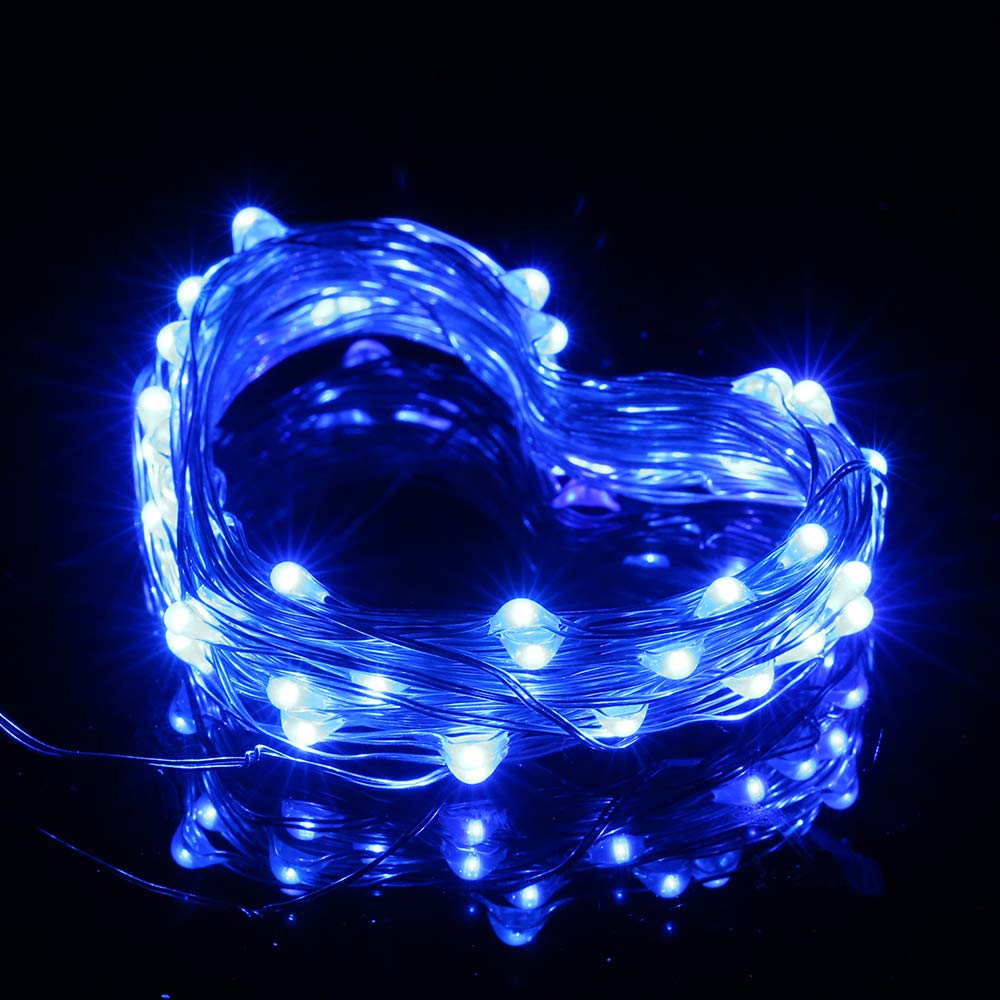 Mikasol Fairy Lights Battery Operated, 2 Packs Mini 3*Aaa Battery Powered Copper Wire Led Starry String Lights Firefly Lights For Bedroom, Christmas, Parties, Decoration (5M/16Ft Blue)
