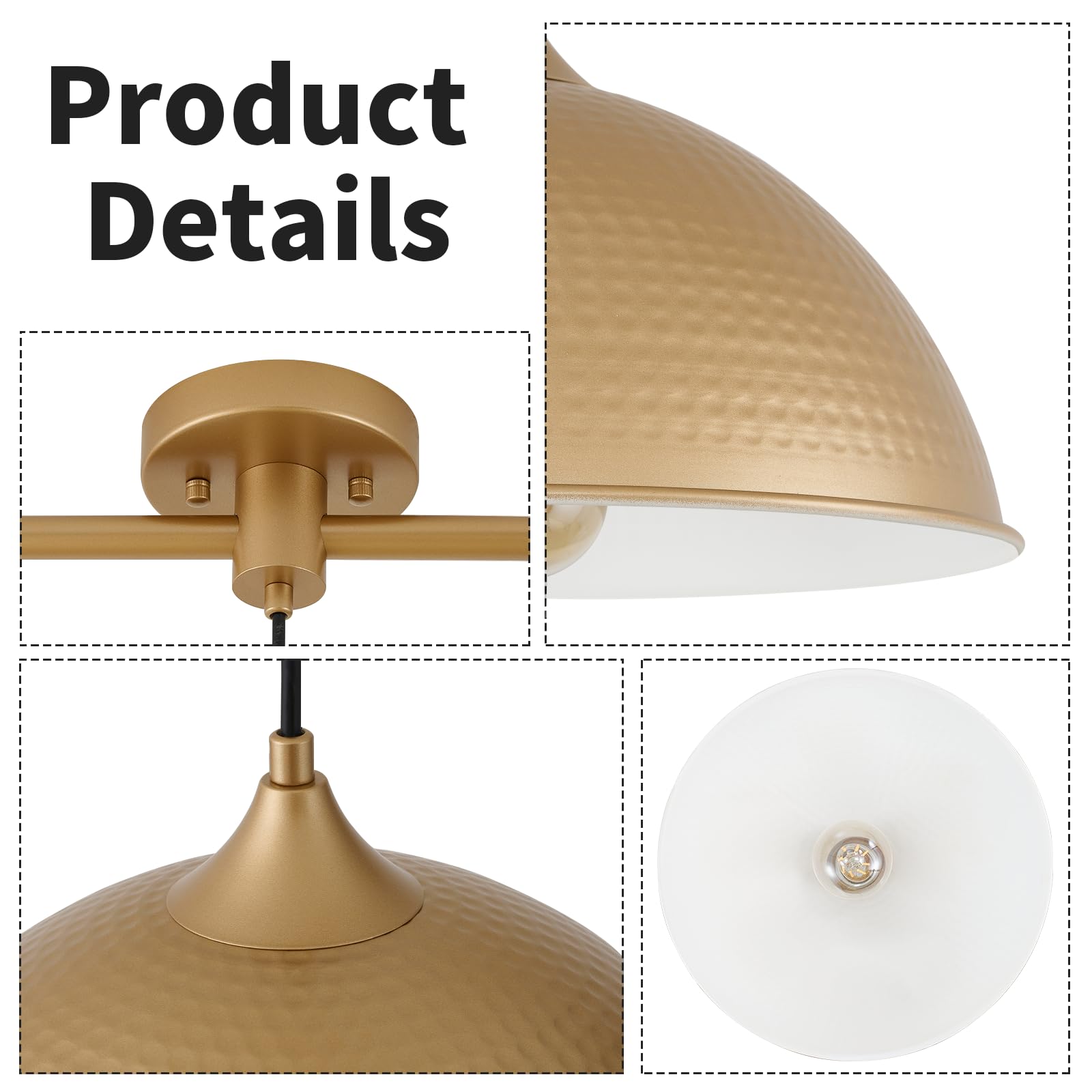 Miaybph Pendant Lights Kitchen Island, 2-Pack Dome Pendant Light Gold And White Light Fixtures Industrial Vintage Hanging Pendan