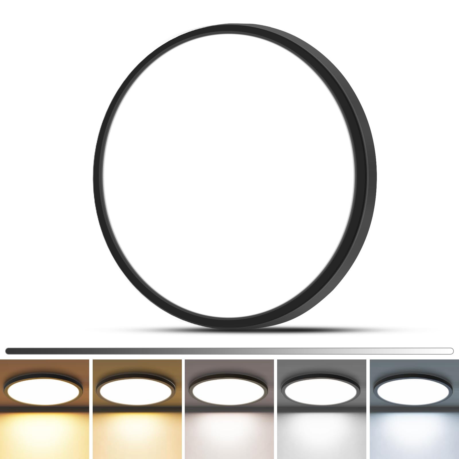 zemty 1Pack LED Flush Mount Ceiling Light  9Inch 18W Dimmable Ceiling Lights Fixture  5 Color Temperatures (3000K-6500K) Black Round Ceiling Lamp for Bedroom  Kitchen  Hallway Bathroom
