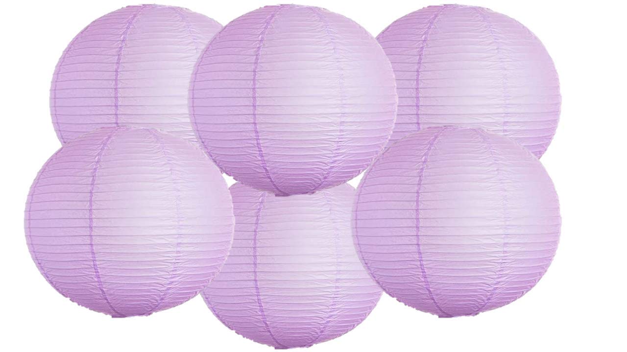 Pack Of 6 Round Paper Lanterns Lamp Wedding Birthday Party Decoration (Lilac, 14''/35CM)