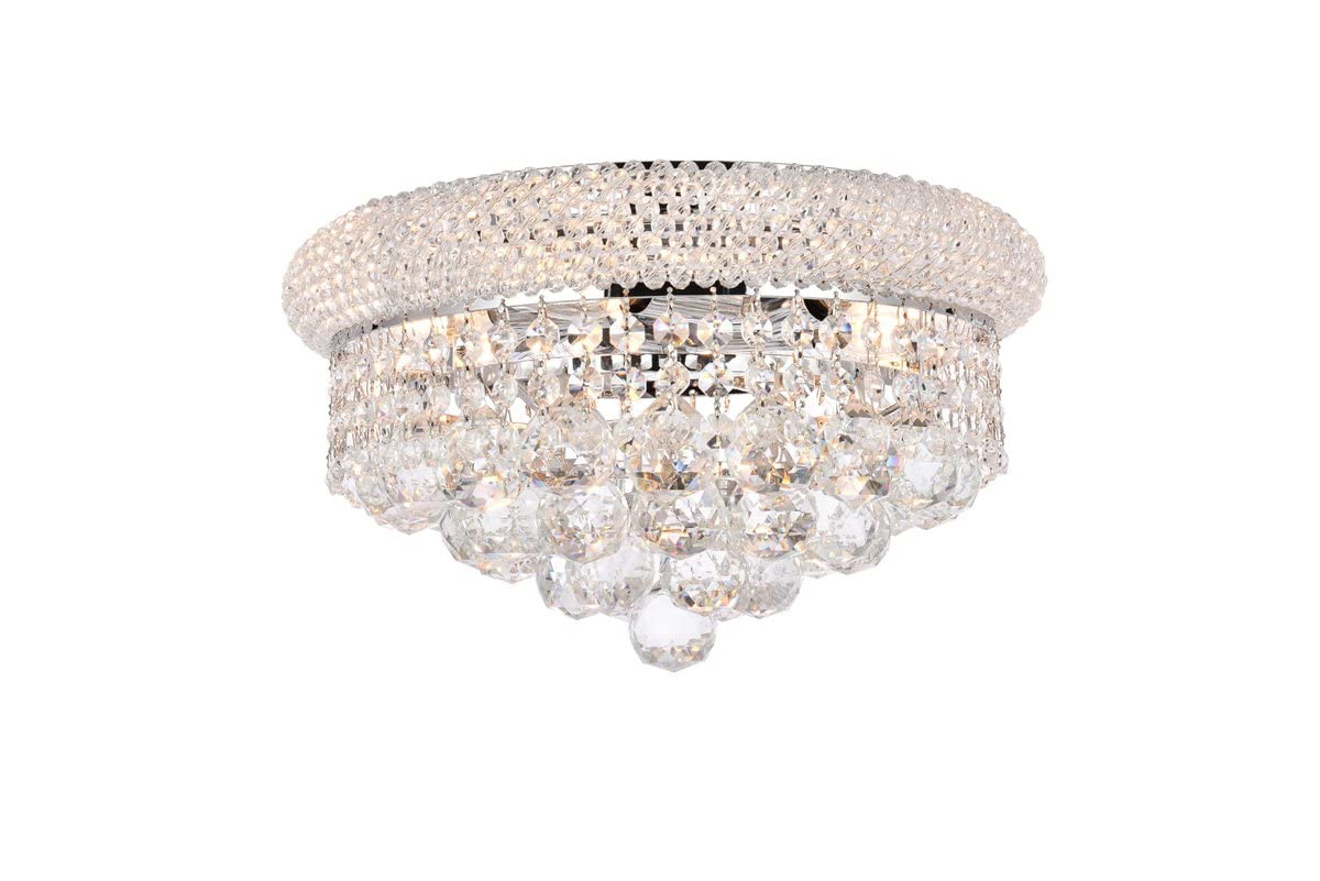 Elegant Lighting 6-Light Flush Mount - Chrome Finish, Royal Cut Crystals, 14 - Model 1800F14C/Rc, Multicolor