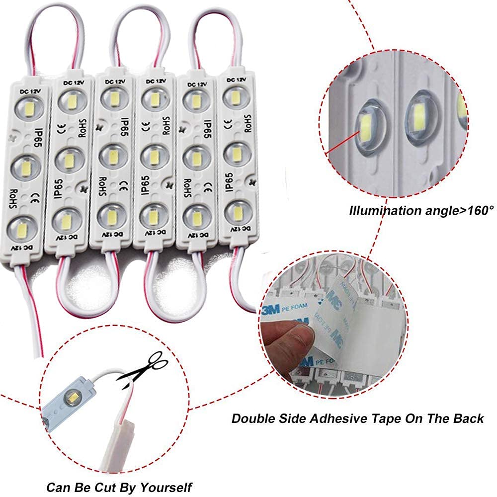 AOOYUANKE LED Module Lights, 6000K White, 200pcs, IP65 Waterproof, 5730 SMD, 150LM, Adhesive Backside, Model 66