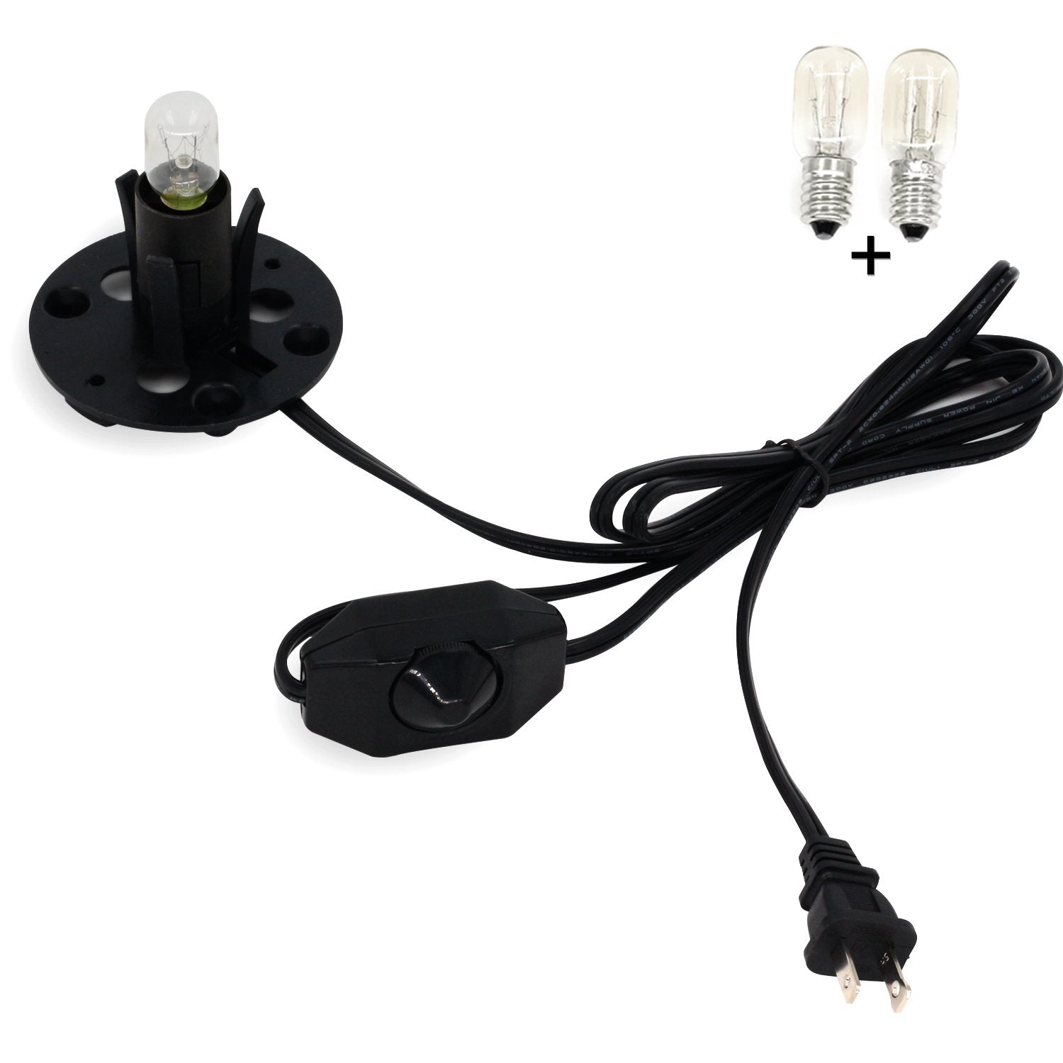 Betus Himalayan Salt Lamp Power Cord with Dimmer Control, 6ft UL Listed, Includes 2 Free 15W Bulbs, Cord With Base