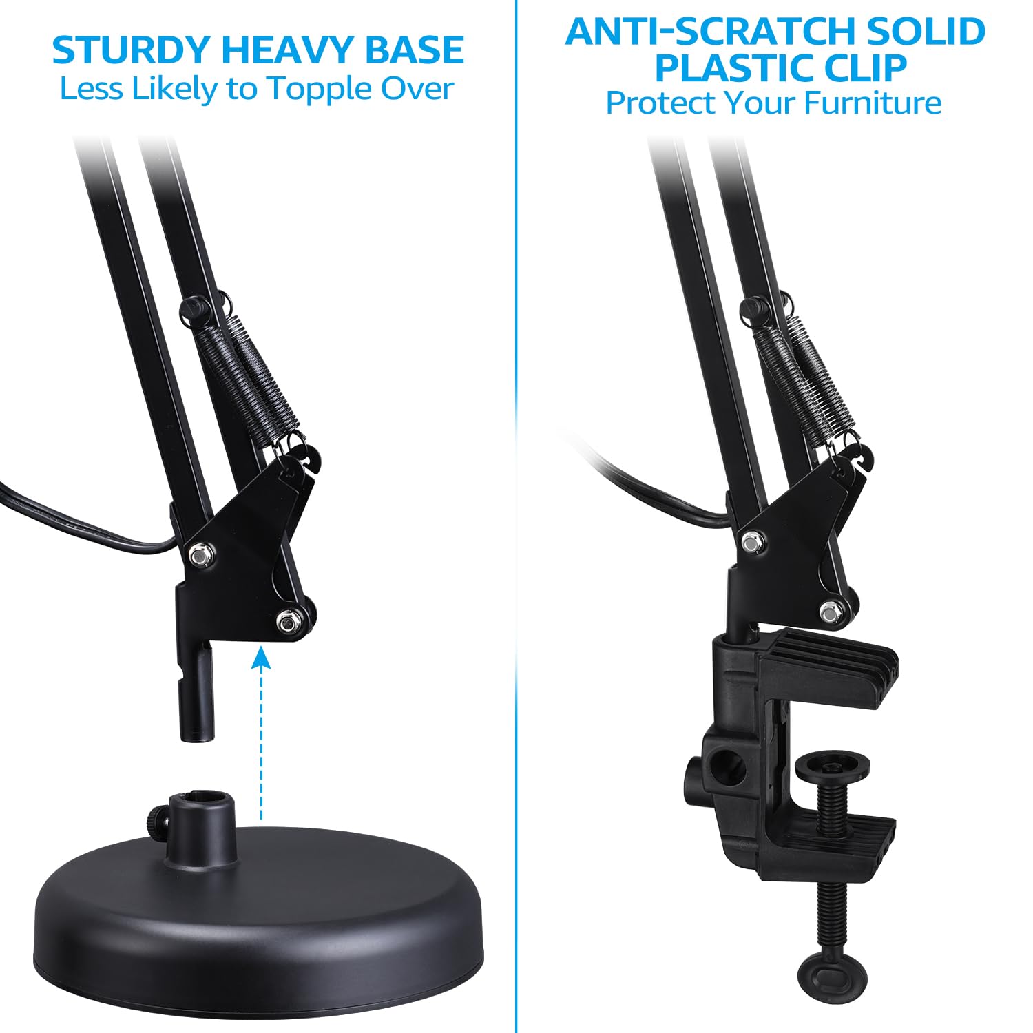 Torchstar Metal Desk Lamp With Clamp, Swing Arm , Architect Adjustable Gooseneck Table Lamp, Clip Desk Lights For Home Office, Work, Study, Reading, E26 Base, Multi-Joint, Black