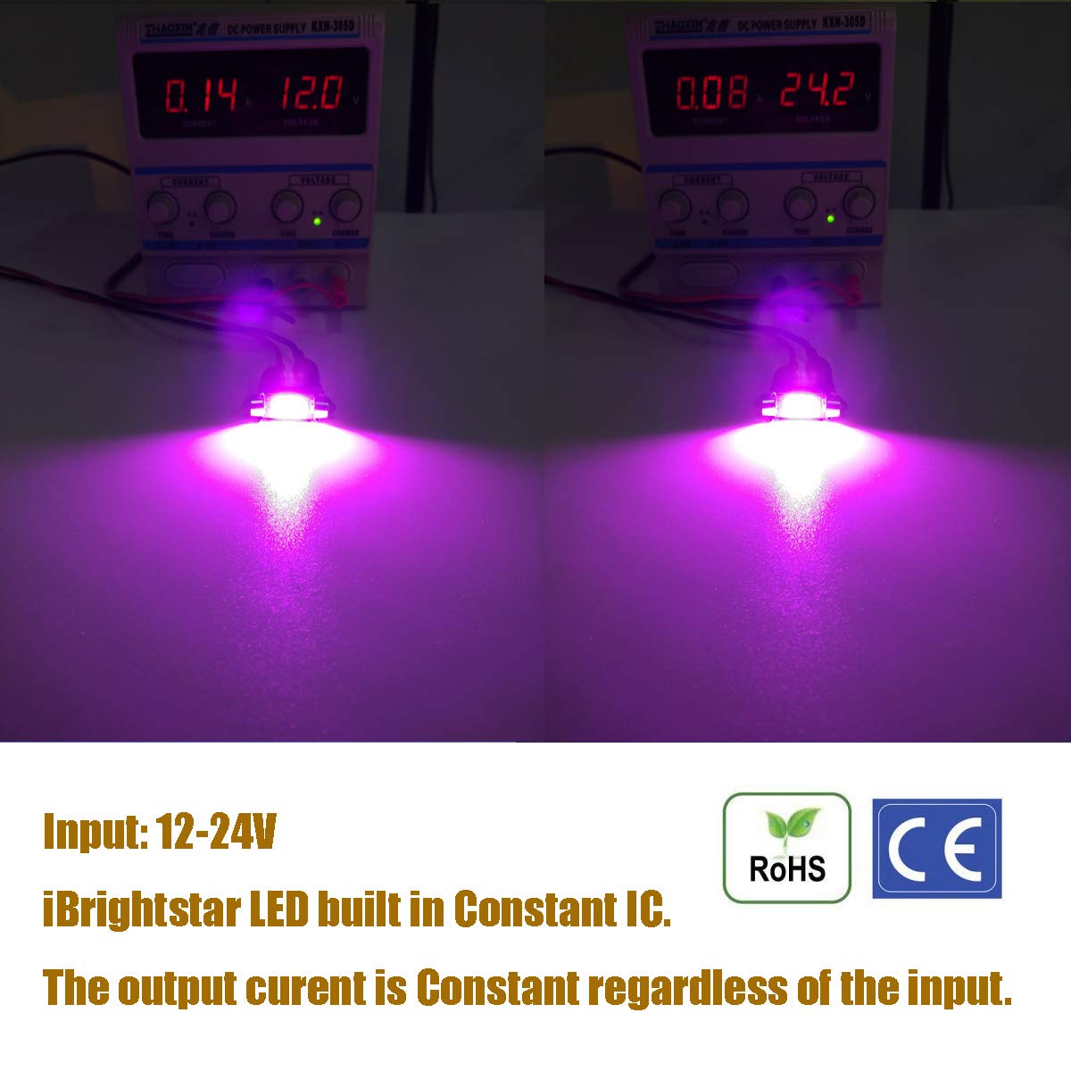 iBrightstar 211-2 212-2 578 Festoon LED Bulbs 41mm Purple for Interior Map Dome Lights and License Plate, Error Free