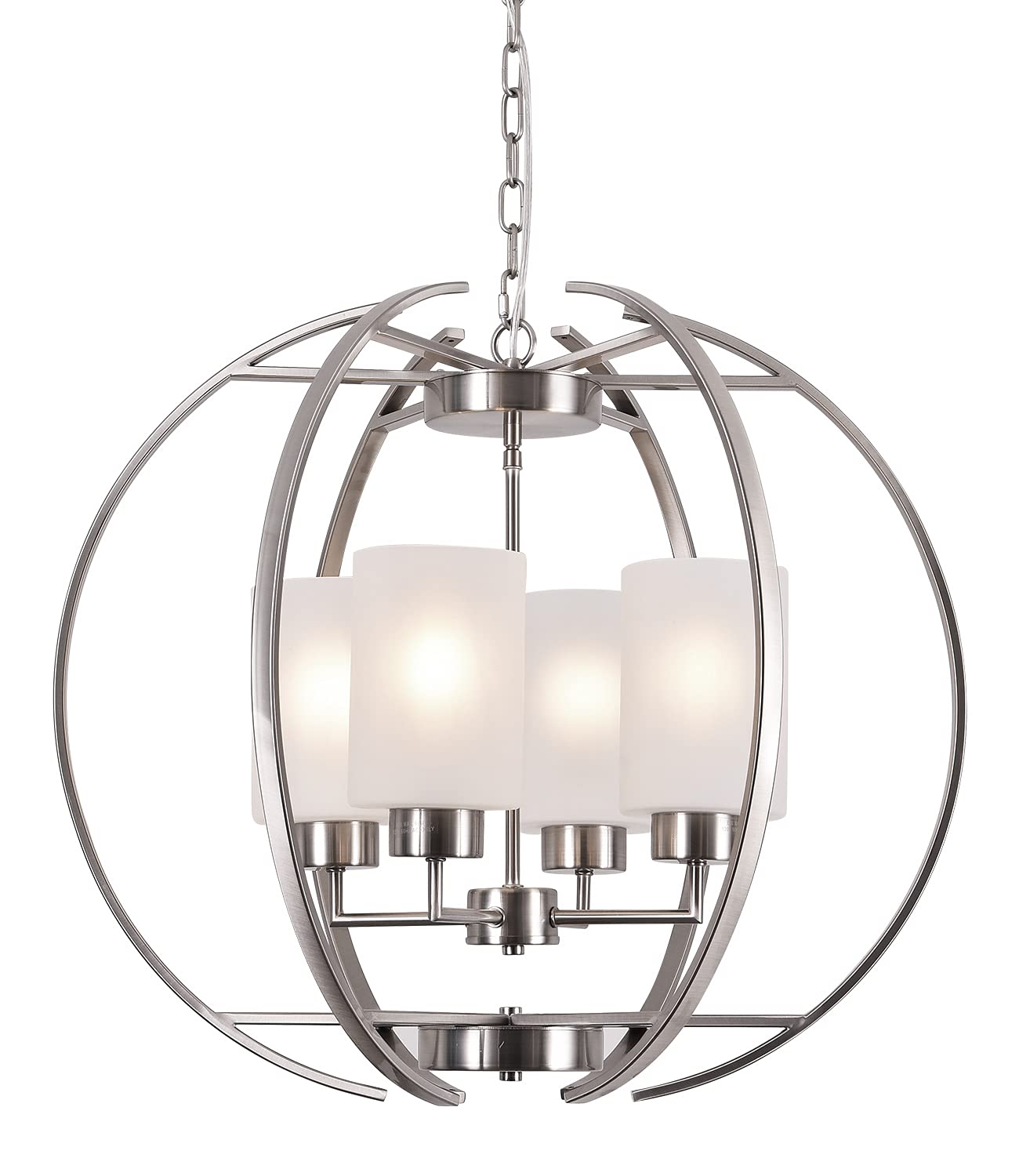 Na Bozo 24" Globe Chandelier Brushed Nickel Chandeliers Modern Foyer Lighting Fixtures Dining Room Hanging Pendant Lighting Frosted Glass Shades