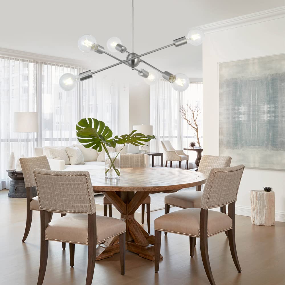BONLICHT Sputnik Chandelier 6 Lights Modern Pendant Brushed Nickel Metal Fixture Model 3003-6SN