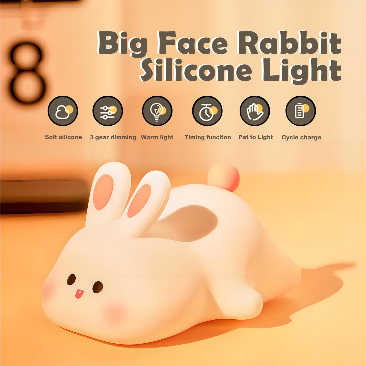 Cute Rabbit Silicone Night Lights Cartoon Bedroom Lamp For Children'S Room Decor, Usb Rechargeable Timing Dimming Silicone Sleep