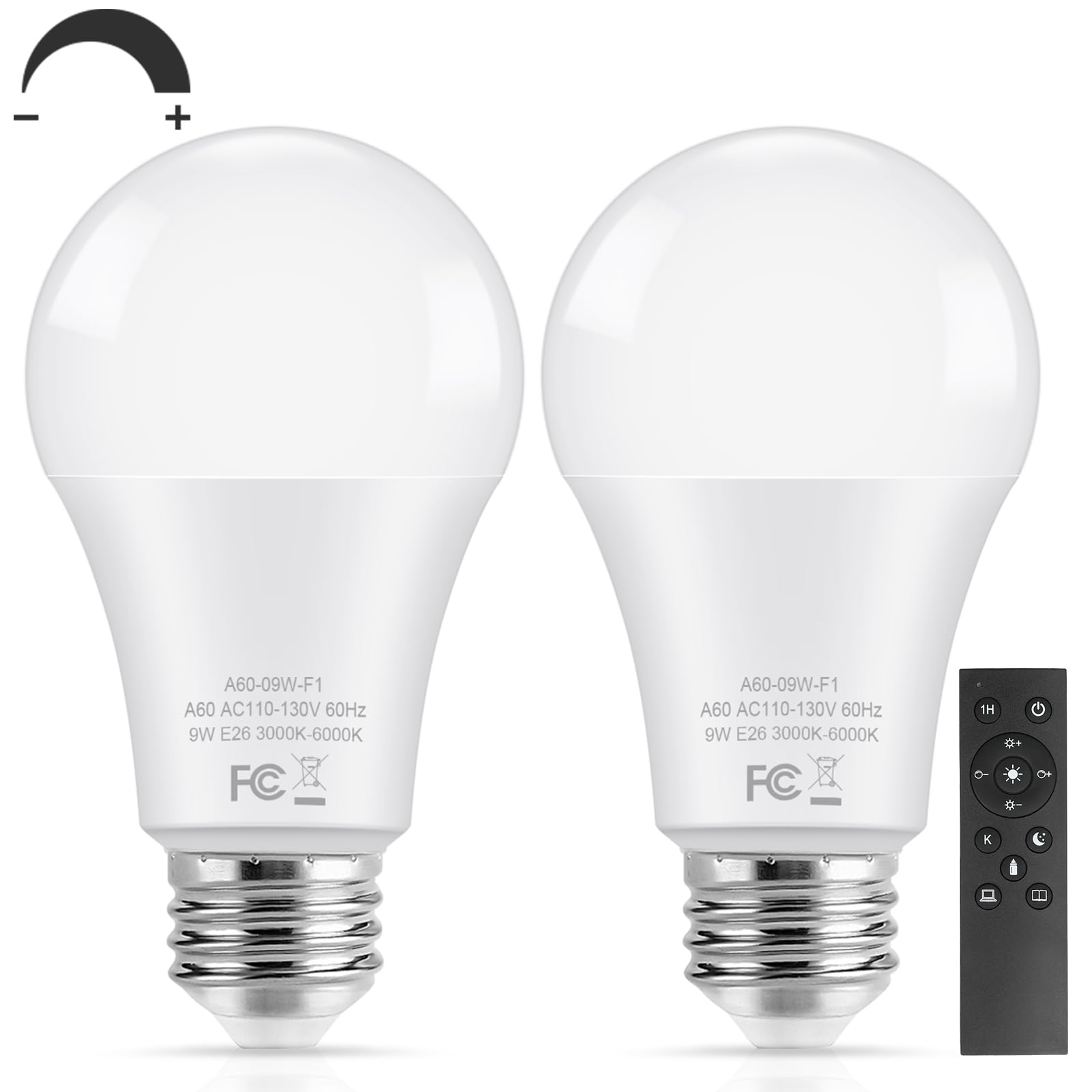 Tobusa A19 Led Light Bulbs With Remote, 9W Led Bulbs 60W Equivalent, 3000K-6000K Dimmable Bulbs With E26 Base, 900 Lumens Light 