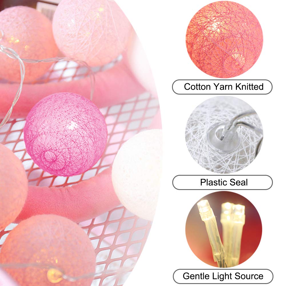 XIYUNTE Cotton Ball String Lights, 3M/10FT 20 LED Cotton Ball Lights, USB or Battery Powered 4CM Cotton Ball Fairy Lights for Be