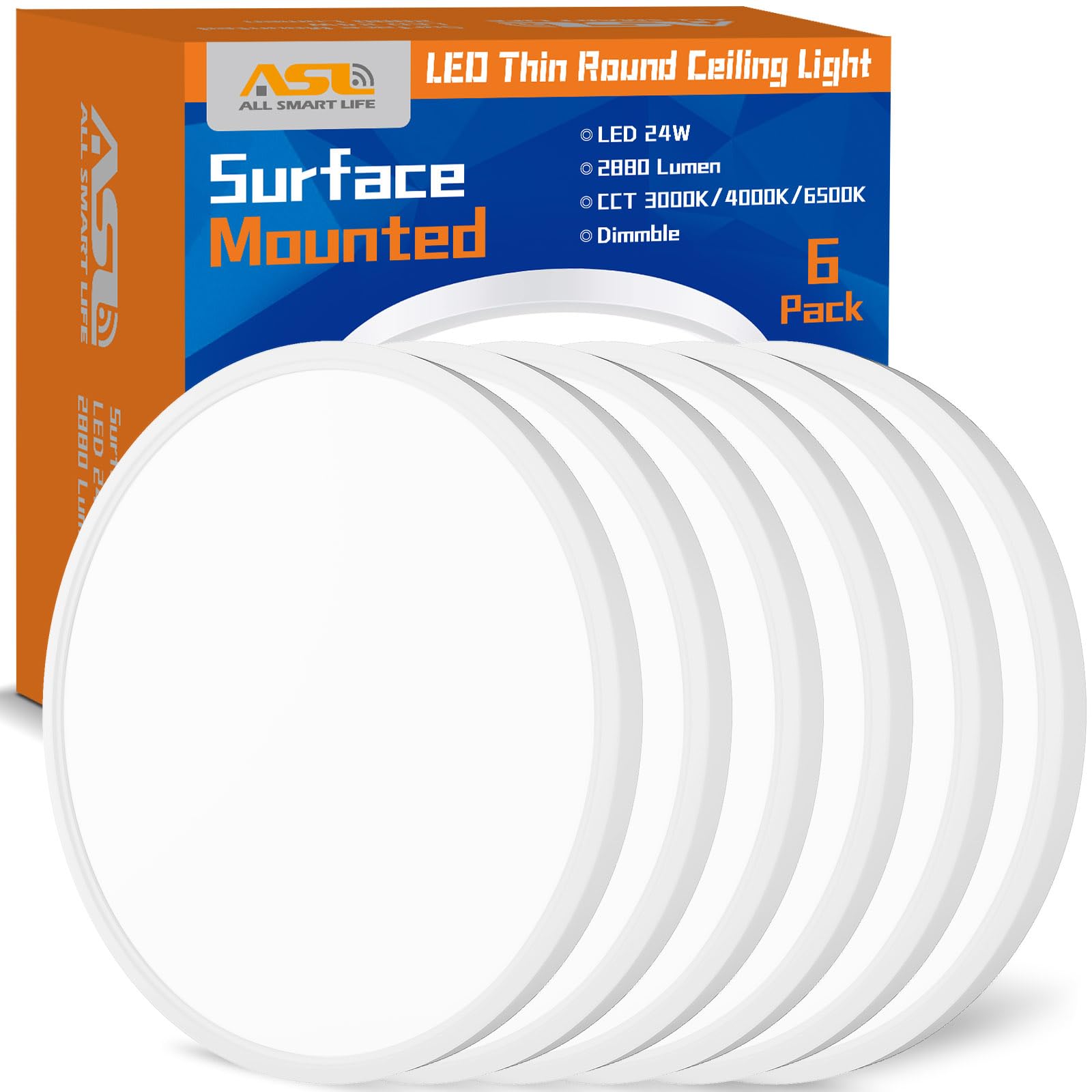 Allsmartlife 12 Inch LED Flush Mount Ceiling Light, 24W 3CCT 3000K/4000K/6500K Bathroom Ceiling Light Fixtures Round