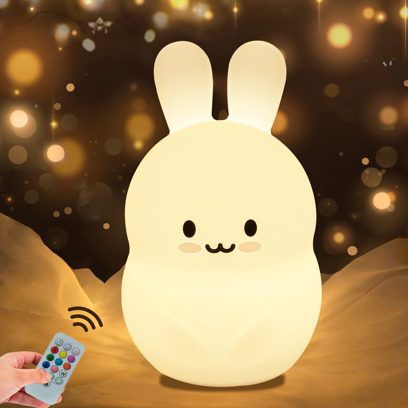 Wha&Darren Night Light For Kids, Bunny Night Light, Silicone Nursery Light For Baby And Toddler, Squishy Night Light For Kids Room, Animal Night Lights For Girls And Boys, Cute Lamps For Bedroom