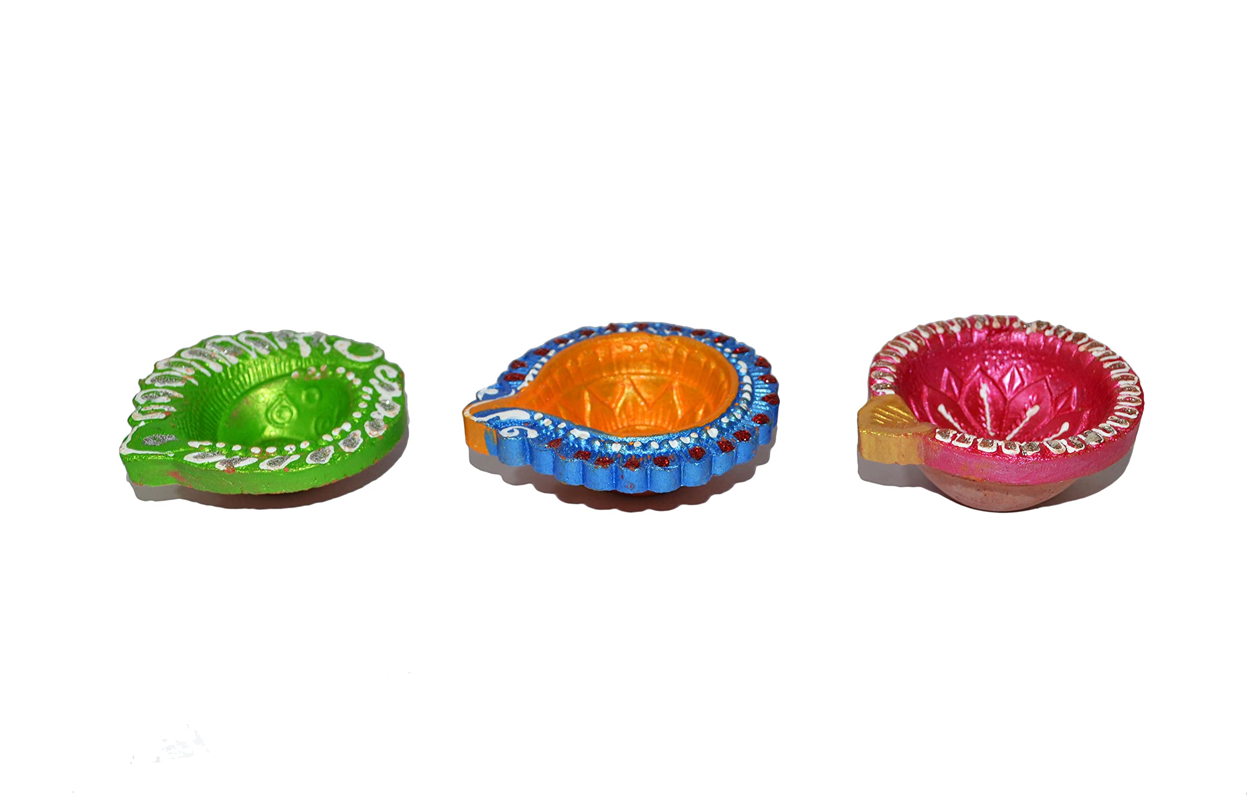 CraftVatika Clay Diyas Diya Deepak Batti Diya - Handmade Mitti Diya for Diwali Decoration Puja - Handpainted Diya for Home Indoo
