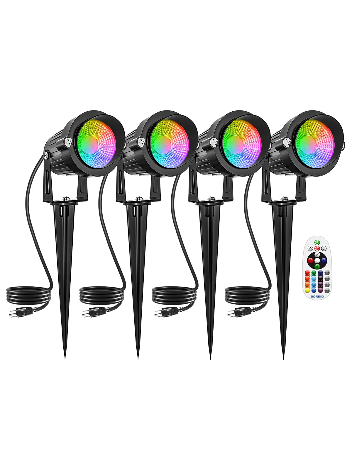 DOREIO Christmas RGBW Outdoor Spotlights for Yard,10W Color Changing Landscape Lights with Remote Control 120V LED Landscape Lig