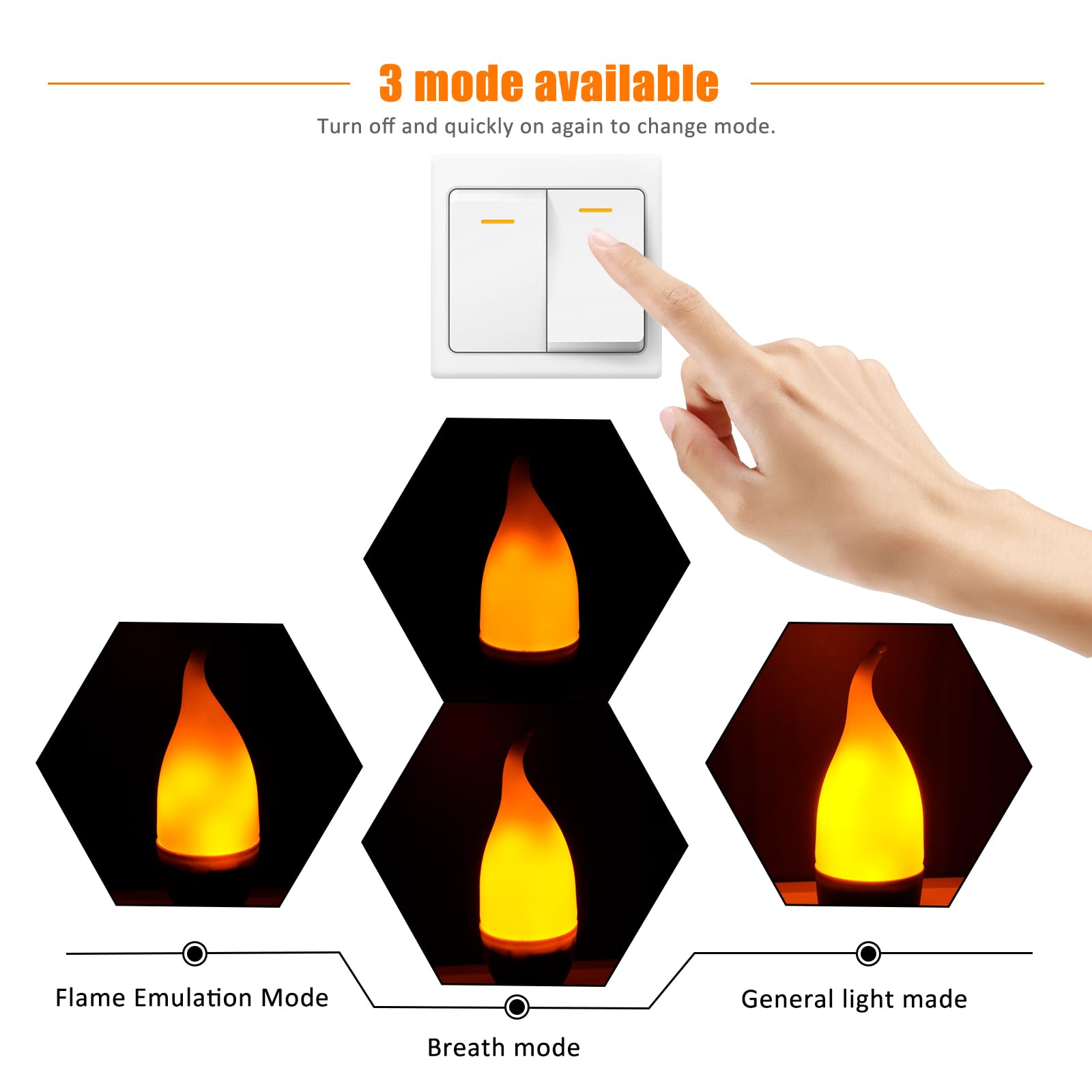 Bestview Led Flame Effect Light Bulbs,3 Modes Smart E26 Chandelier Base Flickering Candle Fire Light Bulb For Halloween, Christm