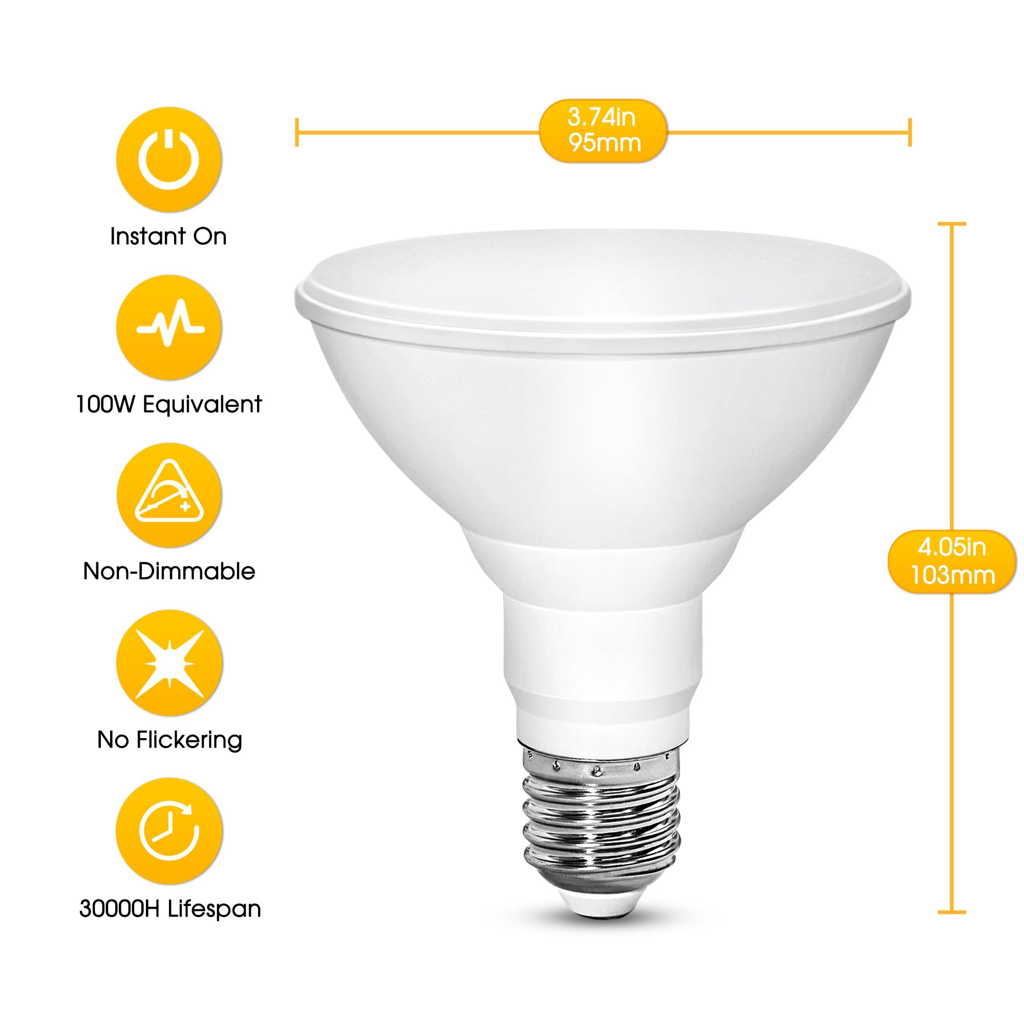 2 Pack Par30 Yellow Bug Light Bulb Outdoor, Amber Yellow 12W Led Bulb 100W Equivalent Bug Light For Outside 2000K, E26 Base Floo