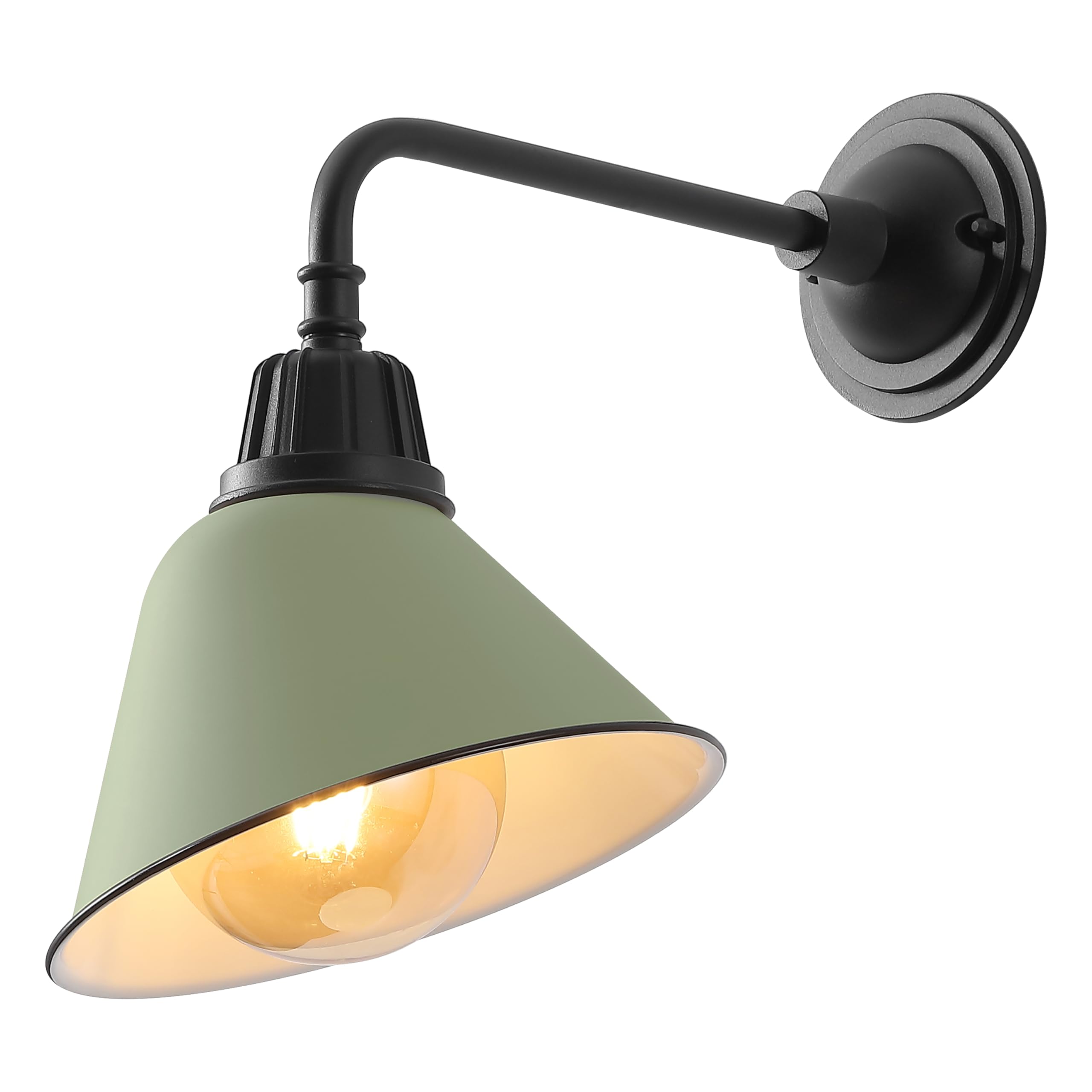 JONATHAN Y 9.63 Matte Olive Green/Black Farmhouse Outdoor Sconce, Industrial LED Wall Light, Gooseneck Arm Barn Lamp with Metal 