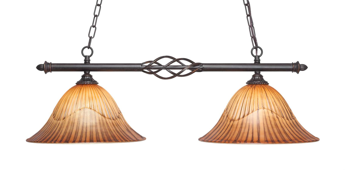 Toltec Lighting 862-DG-58319 Elegante 2 Light Island Light with 14&quot; Tiger Glass, Dark Granite Finish
