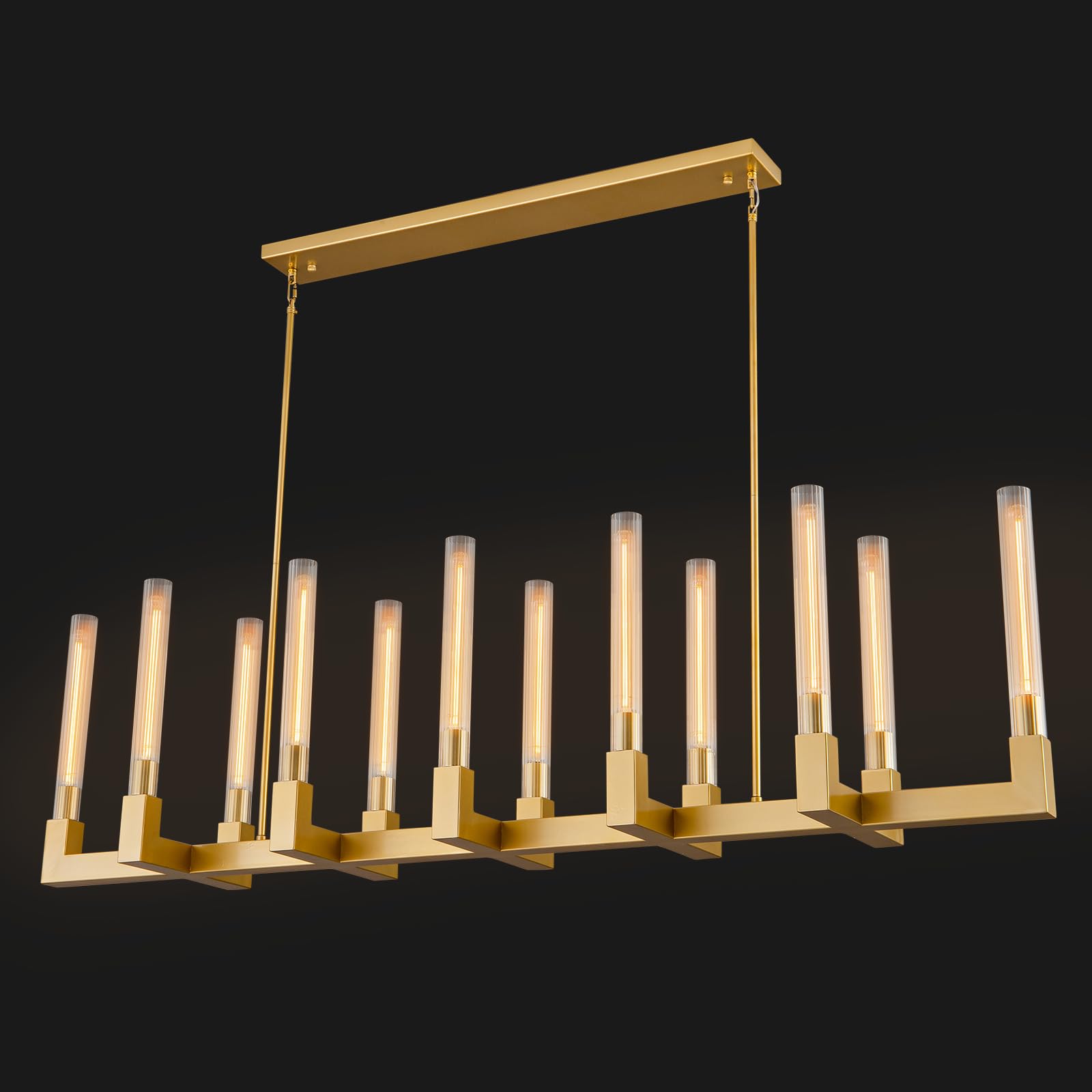 YUEXPAND 68-Inch 12-Light Gold Chandelier, Rectangular Luxury Pendant Light for Dining Room, Living Room, or Foyer, Model CLBR174