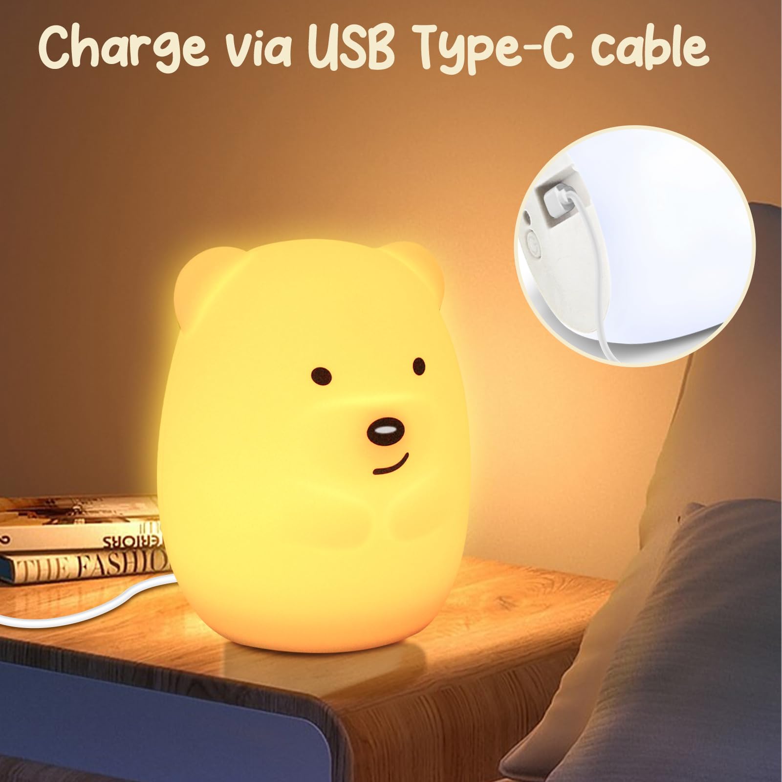 NAHKZNY Night Light for Kids, 9 Color Changing Silicone Lamp, Remote Control, Sleep Timer, Yellow, Model RT01