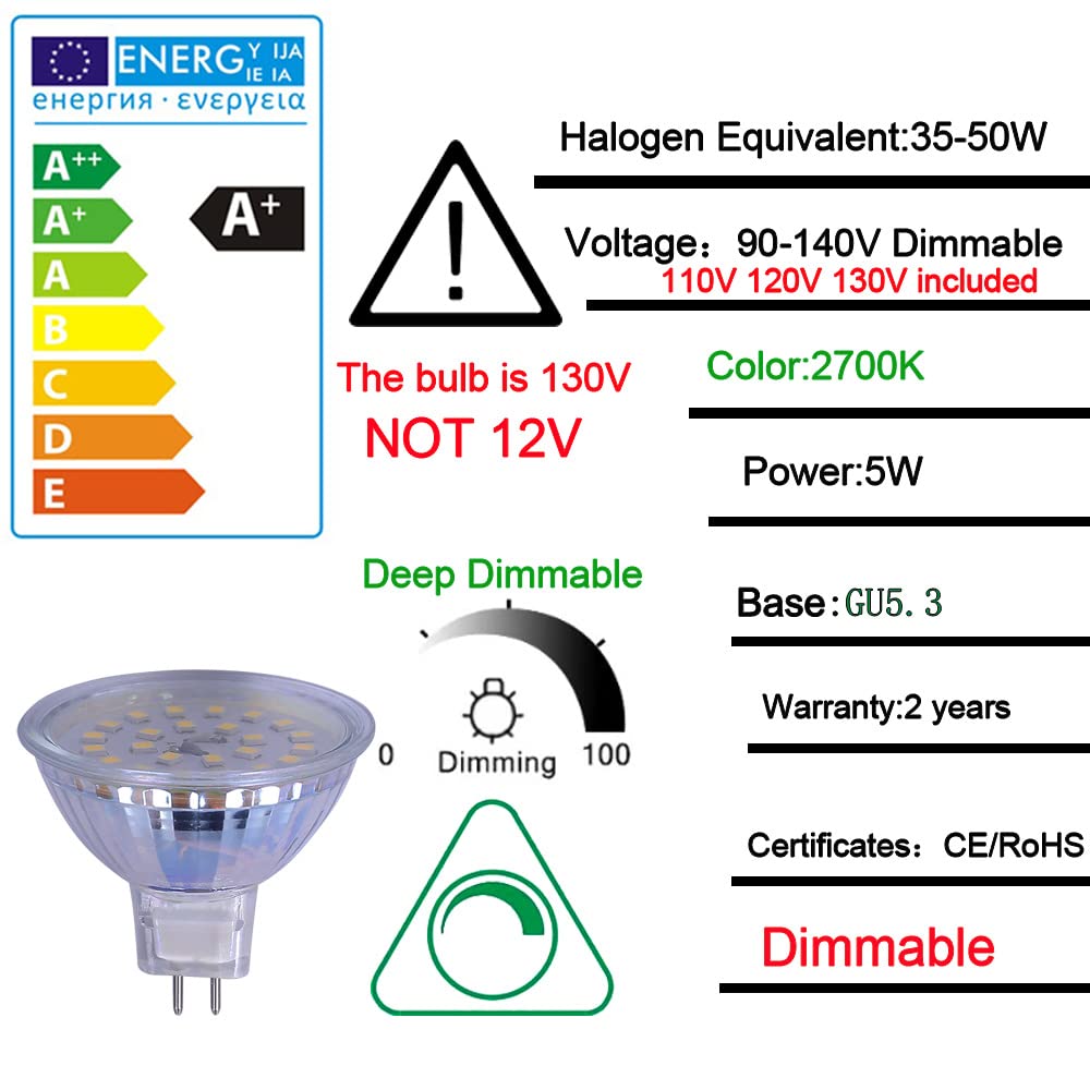 Ukzboss Mr16 Led Bulb Dimmable 120V 5W 2700K Warm White Equivalent To 50W
