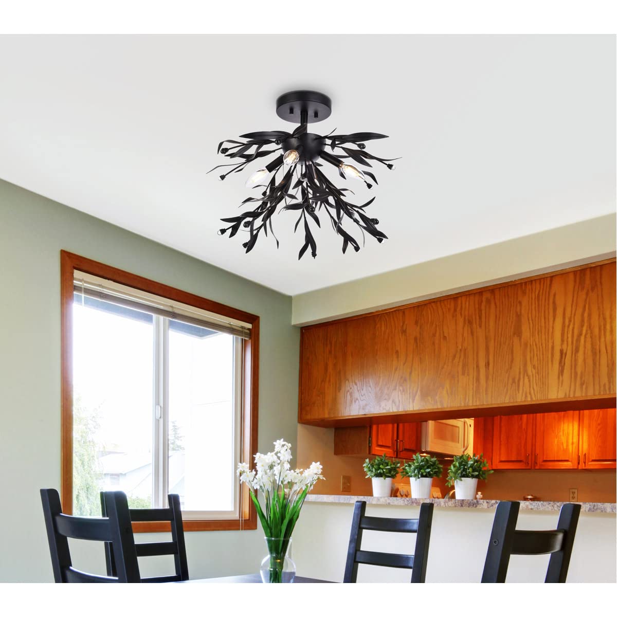 Living District 4-Light Mid-Century Flush Mount - Steel/Crystal, Black, Model LD810F19BK
