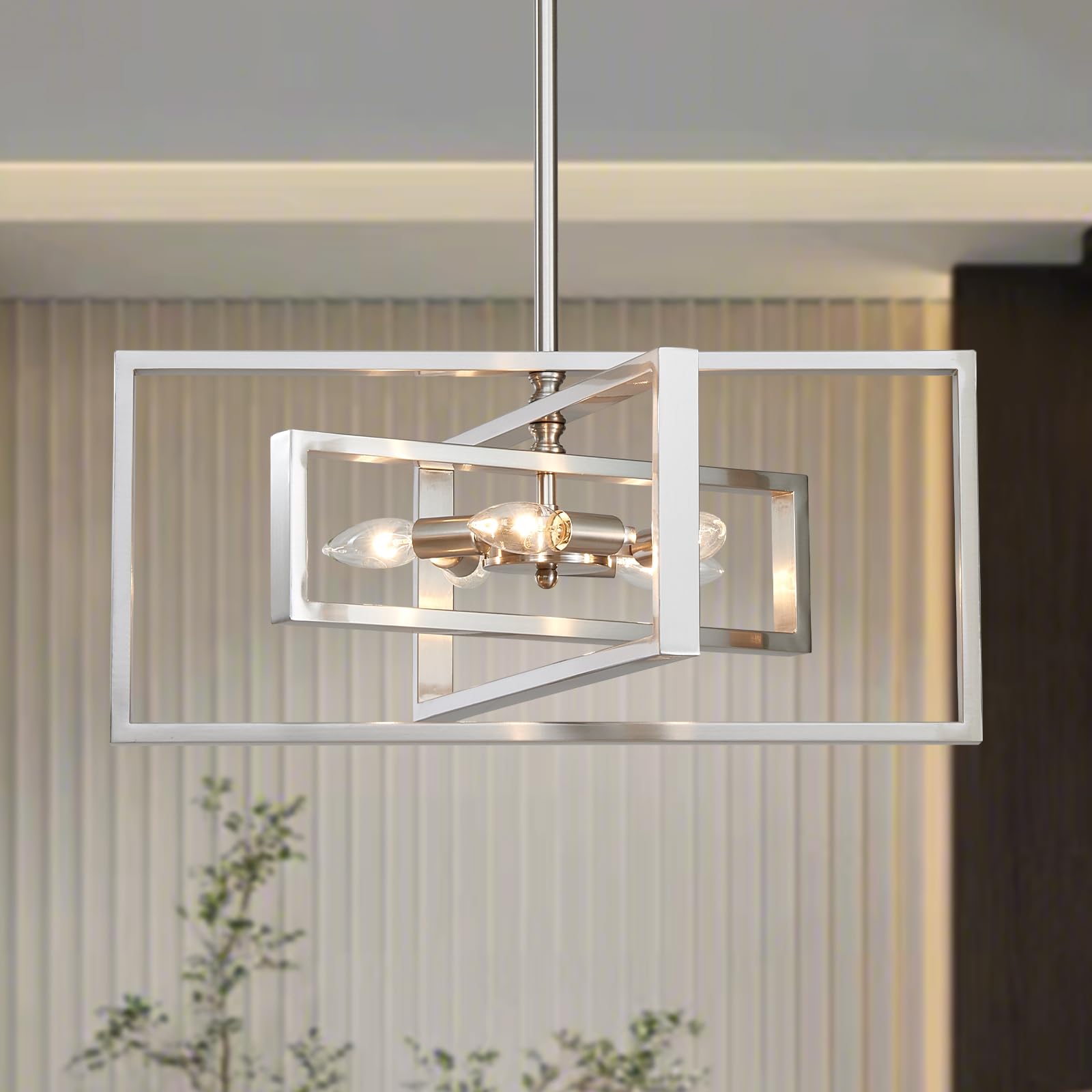XINGQI Brushed Nickel Chandelier 22'' Modern Pendant Light Fixture Ceiling 5-Lights Large Geometric Chandeliers for Dining Room 