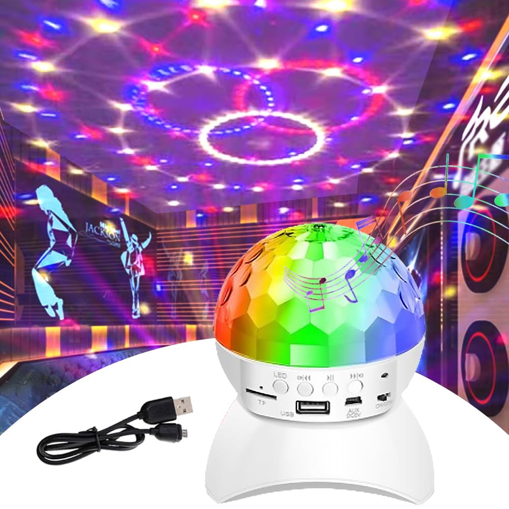 Disco Ball Light, DJ Strobe Light with Bluetooth Speaker RGB Stage Lights, Portable Crystal Party Lights for Xmas KTV Club Pub S