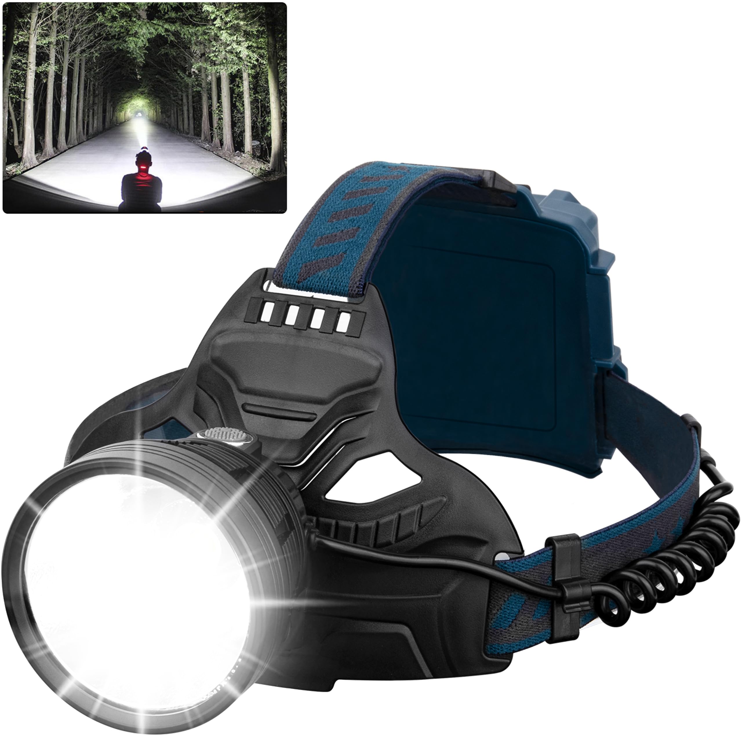 TUNFOU LED Rechargeable Headlamp 90000 Lumen Super Bright with 4 Modes and IPX5 Level Waterproof USB Rechargeable Headlamp (Blac