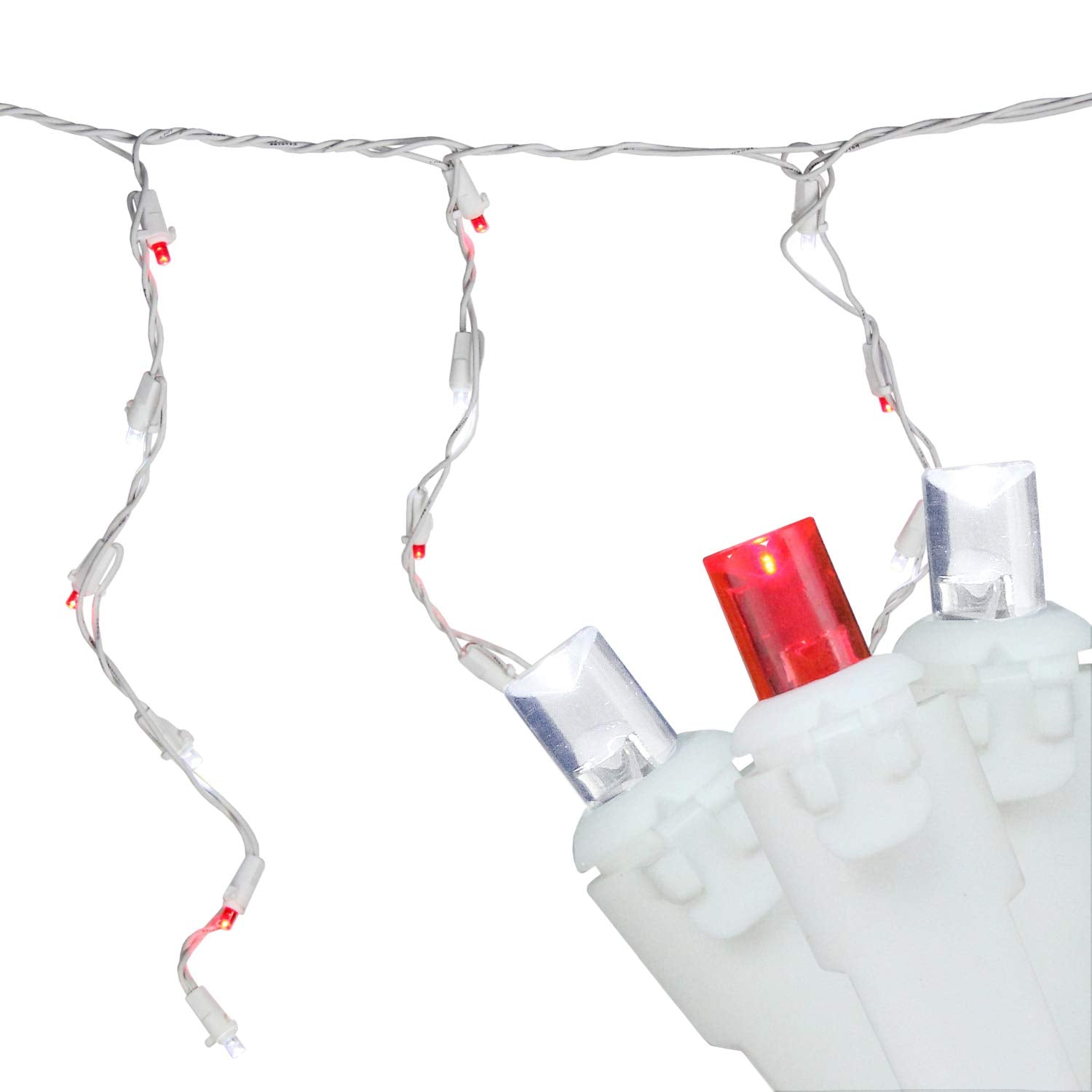 Northlight LED Icicle Christmas Lights - 100-Count, Wide Angle, 5.5ft White Wire, Red and Pure White, Plastic