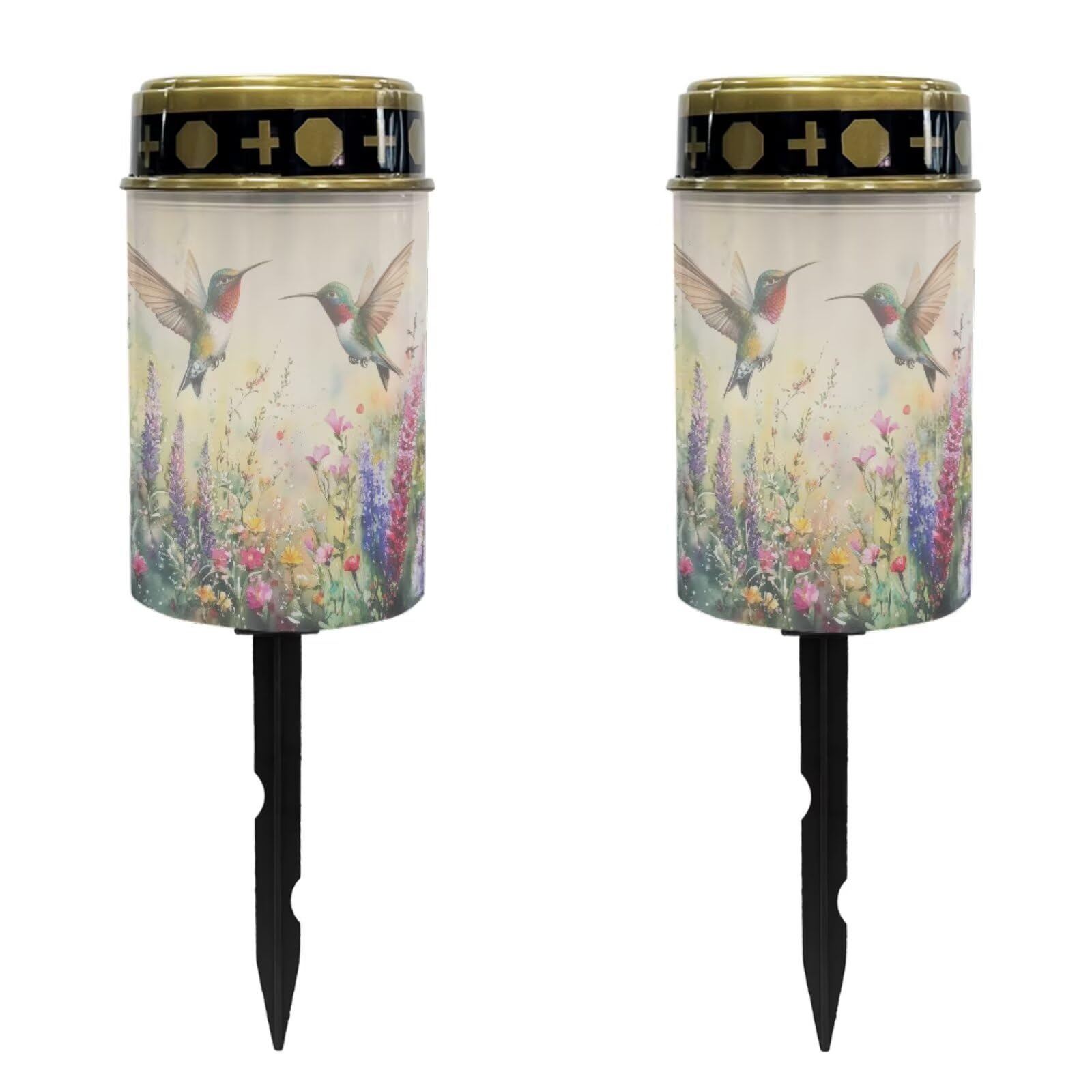 Luarisgur Hummingbird Spring Flower Solar Memorial Lights for Graves Solar Powered Outdoor Cemetery Solar Lights for Grave 2 Pac