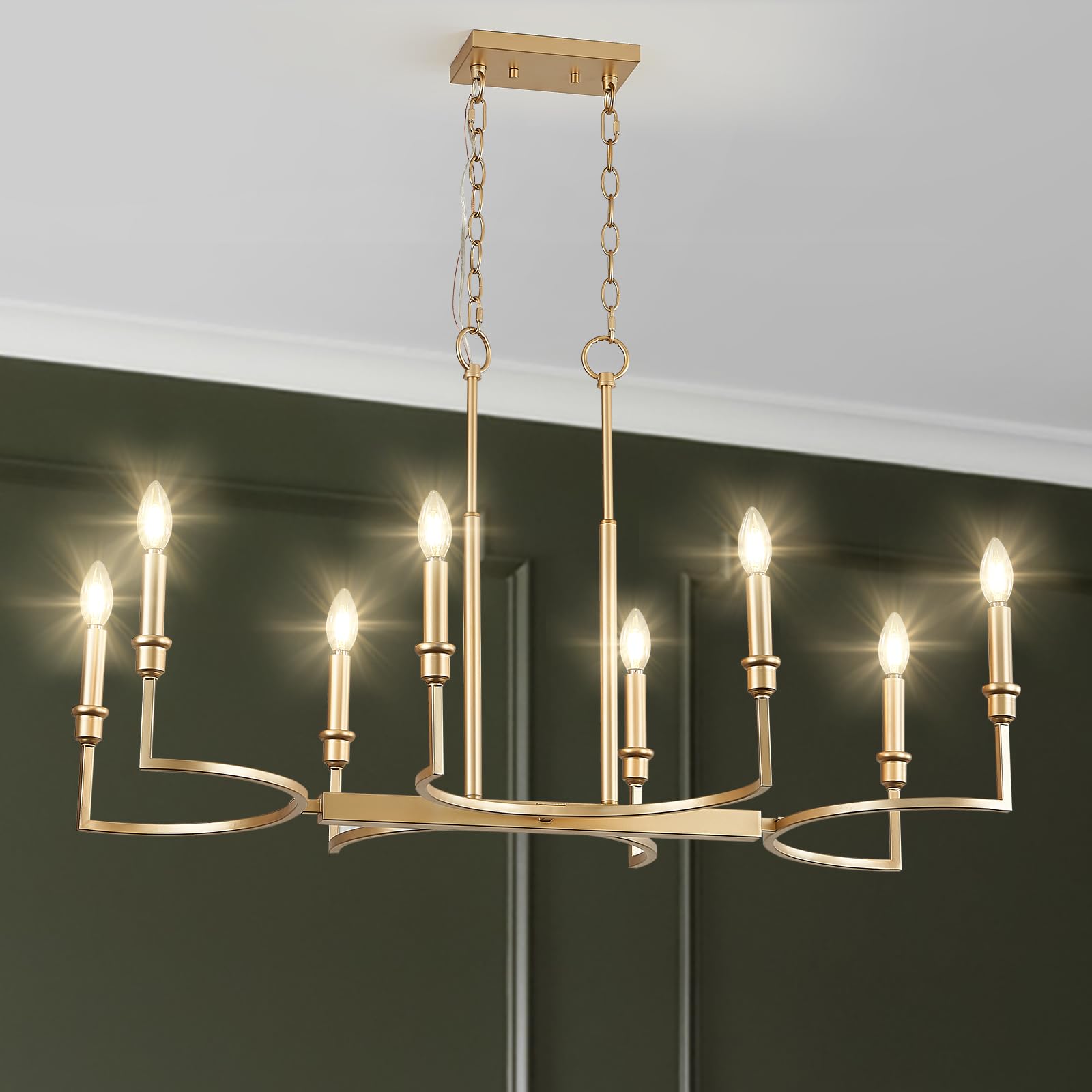 Caraluxe Gold Rectangular Chandelier Linear Kitchen Island Chandelier Light Fixture 8 Light Gold Chandeliers Lighting For Kitche
