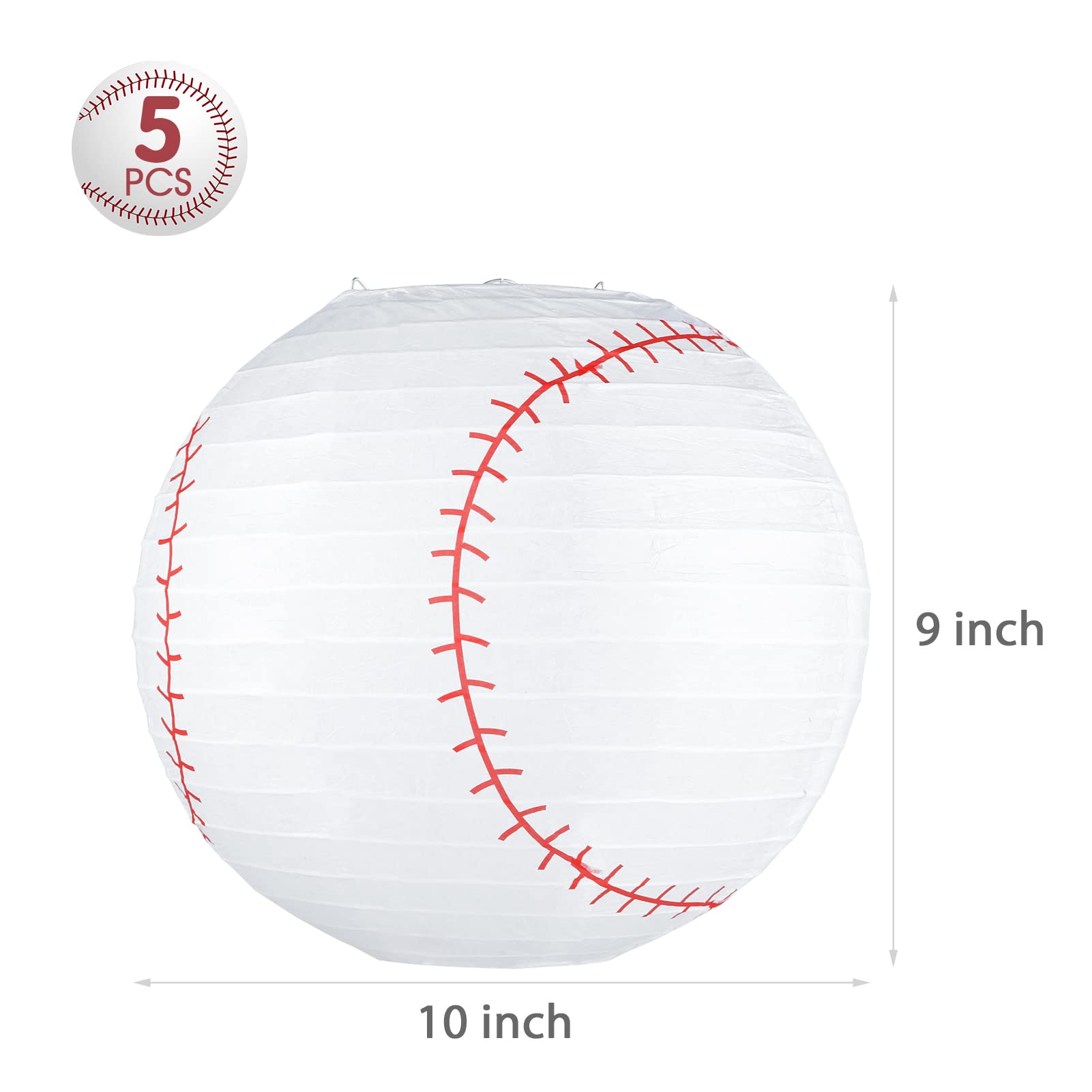 Kesoto 10 Inch Baseball Paper Lanterns - Pack of 5, Perfect for Sports Baseball Birthday Party Decorations
