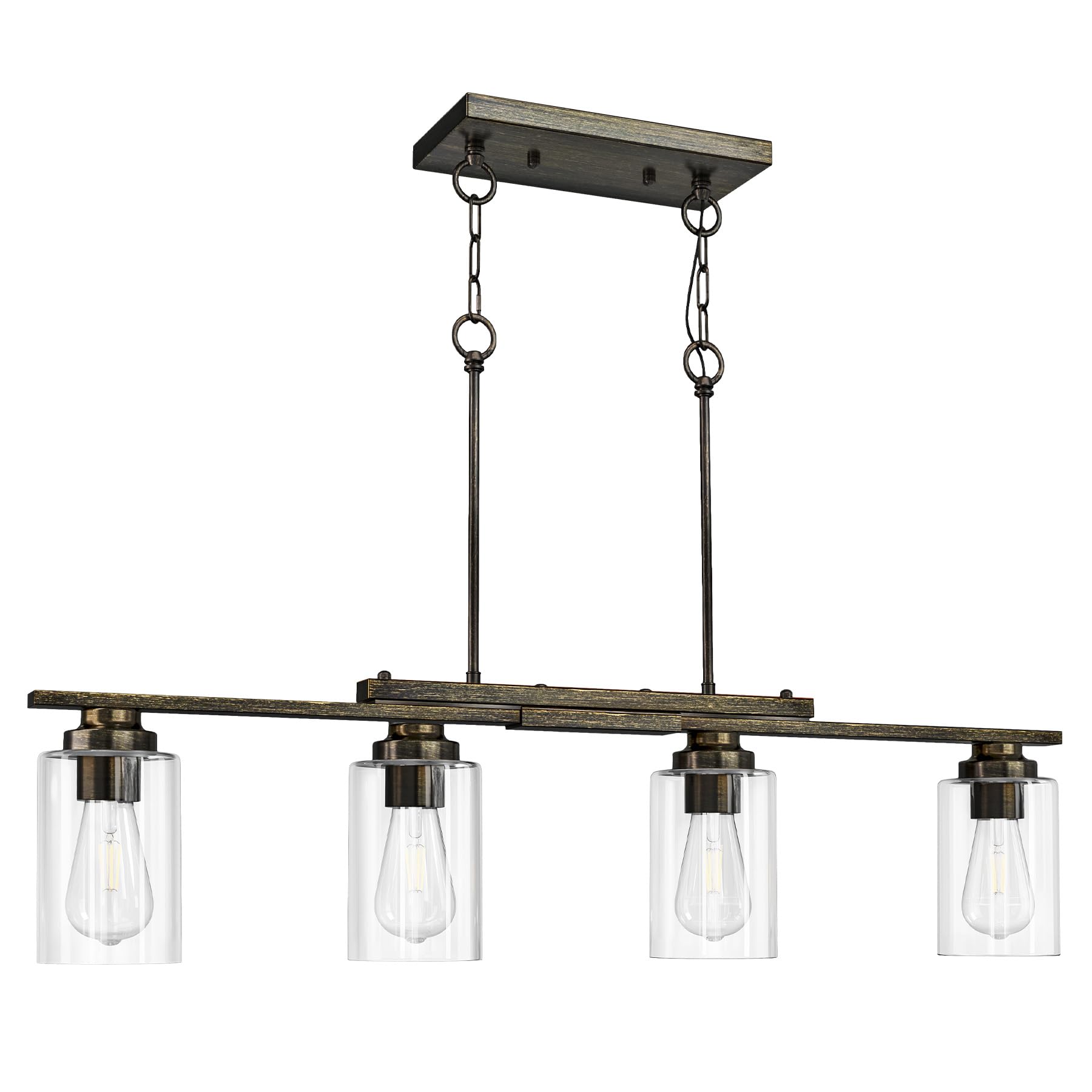 VONLUCE 4-Light Kitchen Island Chandelier, Glass Shade, Antique Black, Model PDL-GLC, ETL Certified, Farmhouse Dining Room Fixture