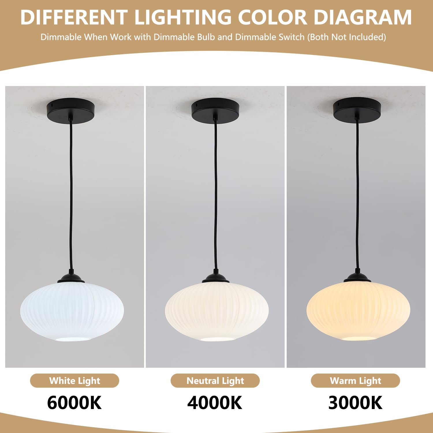 KCO Large Milk Glass Pendant Light - Black and White Mid Century Modern Fixture, Industrial Farmhouse Style, Model L1150-A-Black
