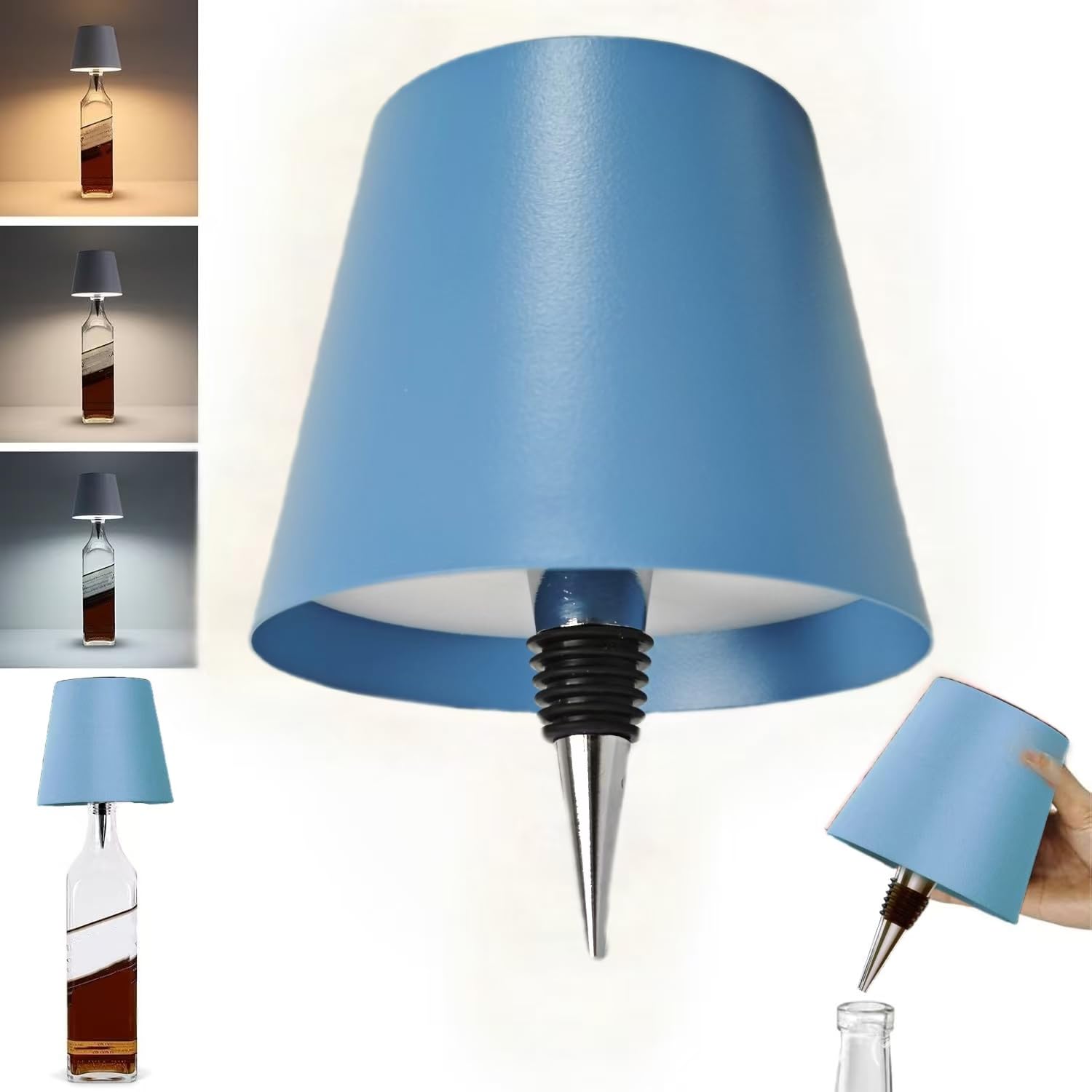 Neioaas Wireless Bottle Lamp, Touch LED, USB Rechargeable, 3 Color Dimming, 1 Size, Blue