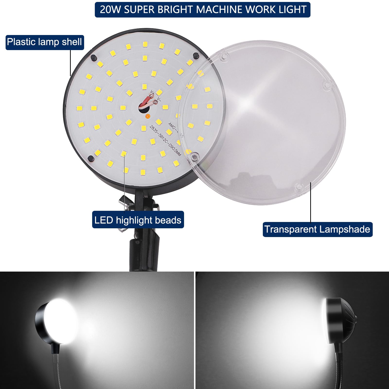 Wangjiatai Magnetic Work Light, Led Sewing Machine Light With 400Mm Flexible Gooseneck And Magnetic Base, Shop Tool Lamp For Lat