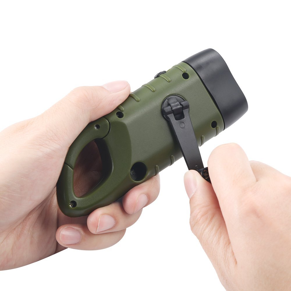 Simpeak Hand Crank Solar Powered Flashlight, Emergency LED Torch, Green, Model S19, Rechargeable, Durable ABS Material