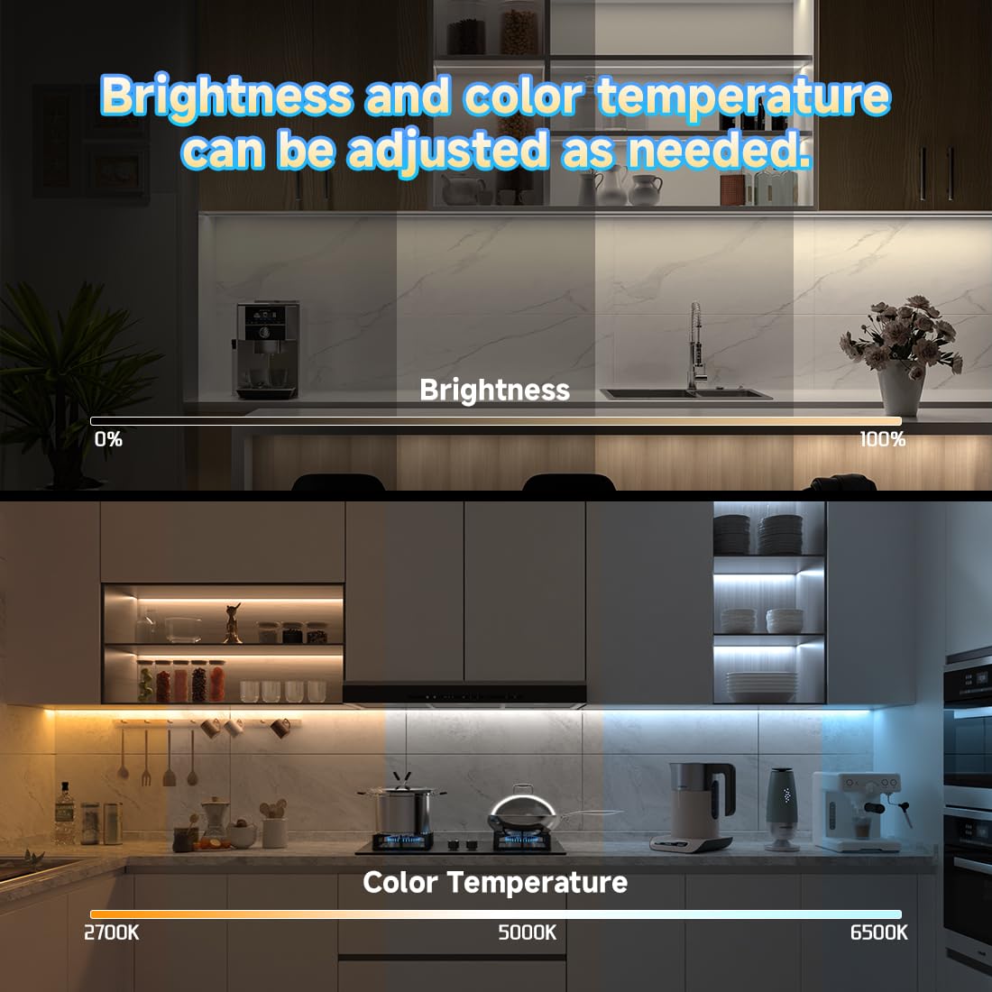 Btf-Lighting Fcob Led Strip Kit 16.4Ft Rf Dimmable 3000K-6000K White 640Led/M Dc24V For Bedroom Kitchen Under Cabinet