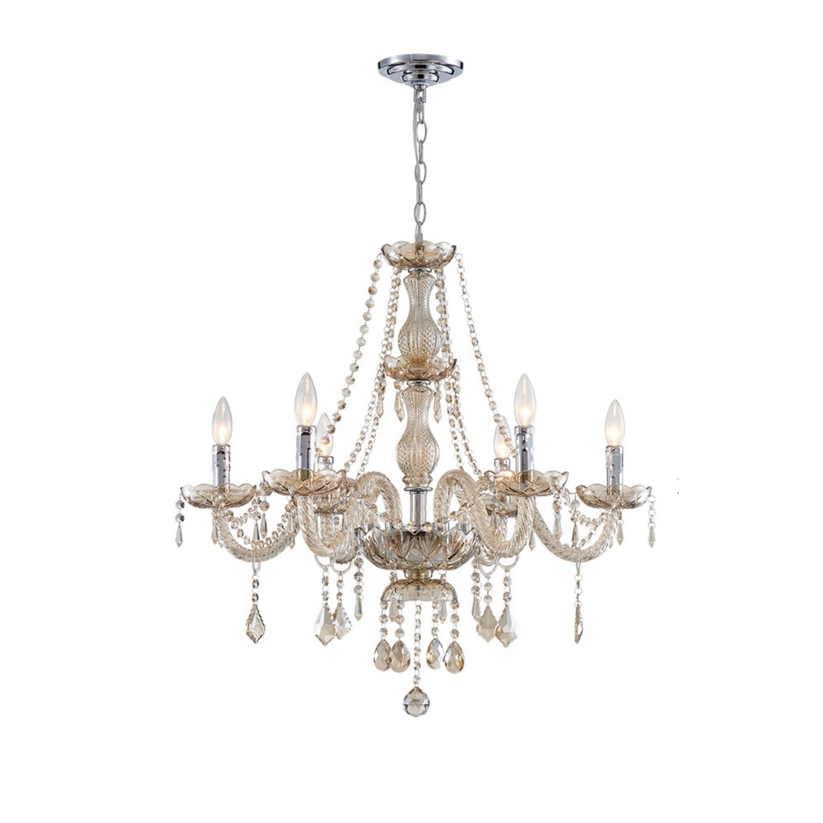 Saint Mossi 6 Light Chandelier Modern K9 Crystal Chandelier Lighting, Champagne Crystal Ceiling Light Fixture Pendant Lamp for Dining Room Bathroom Bedroom Livingroom