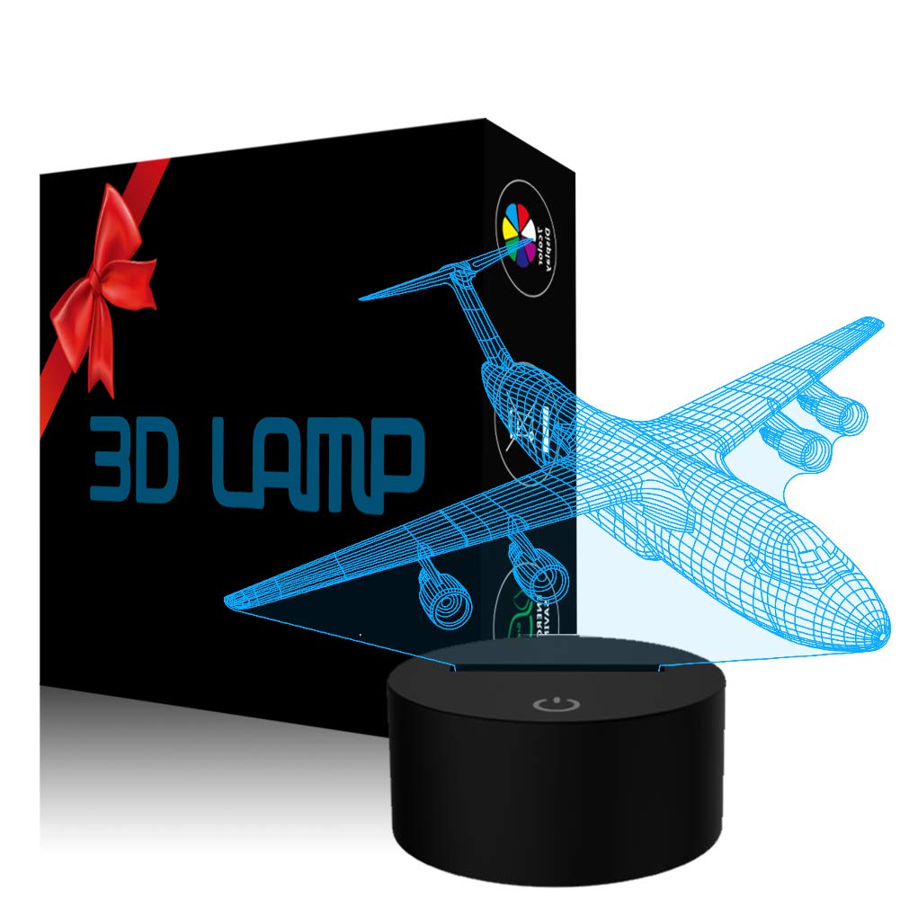 YKLWORLD Airplane Night Light 3D Plane Illusion Lamp 7 Color Changing Touch Control with USB Cable LED Fighter Toy Table Desk Decor Lamps for Men Boys Kids Christmas Birthday Gifts