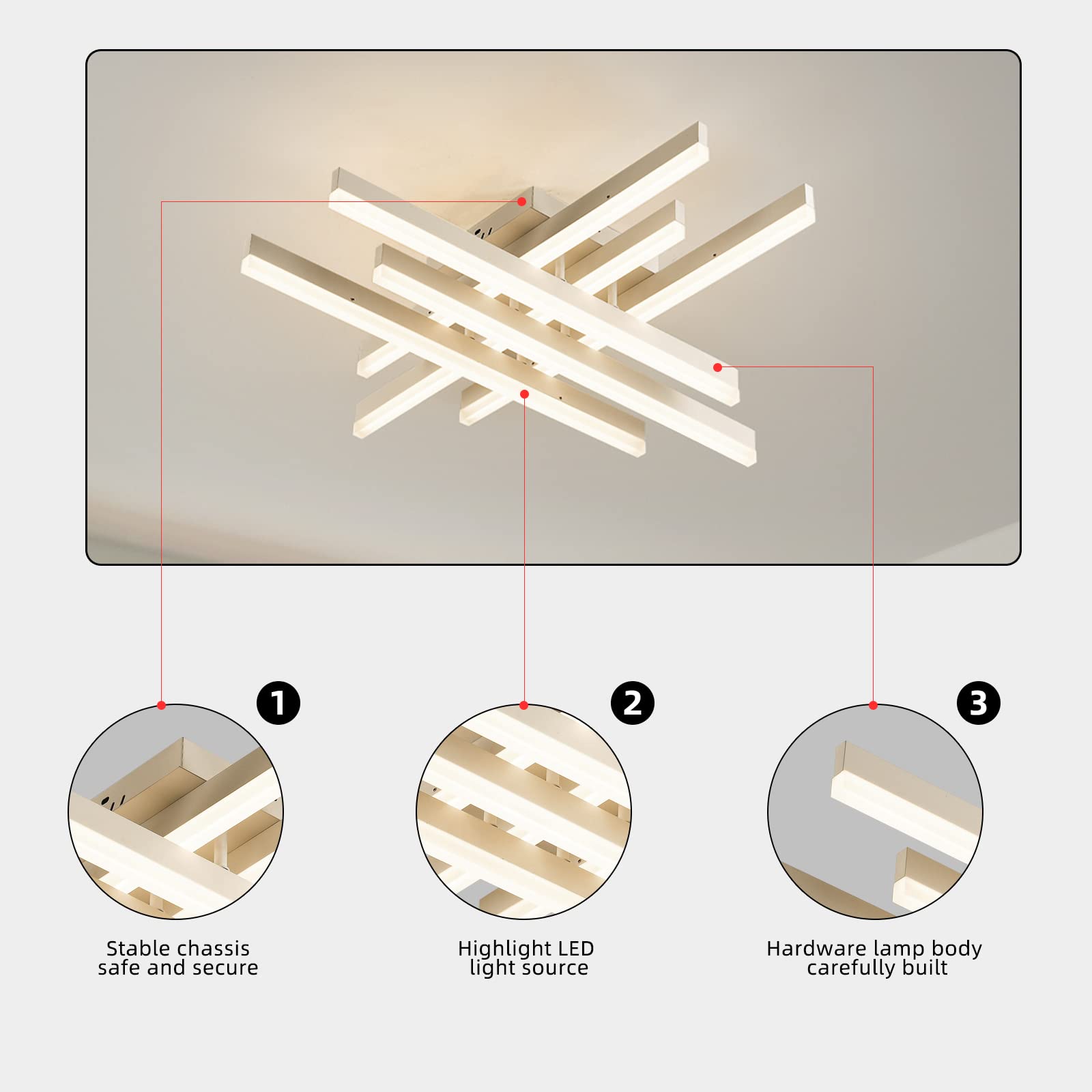 Garwarm Modern Led Flush Mount Ceiling Light, 6 Lights Acrylic Ceiling Lamp With Remote Control, 60W Dimmable Ceiling Chandelier