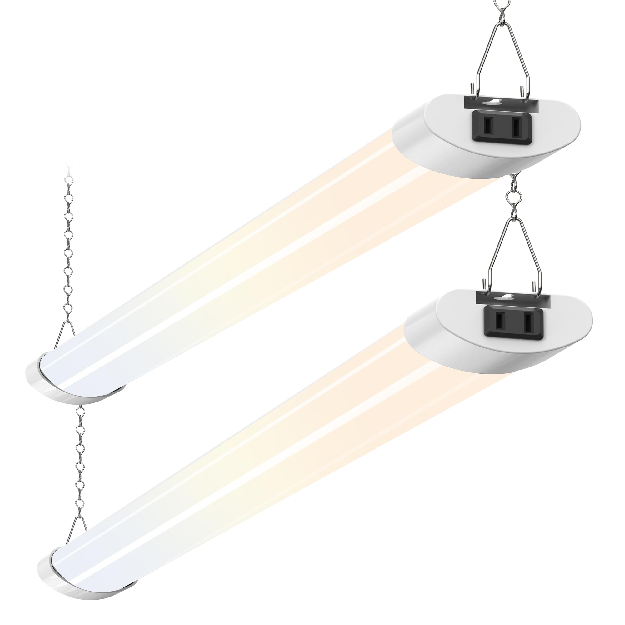 ALUSSO LED Shop Lights 4FT for Garage  4800LM Super Bright  Adjustable 2700K-6500K Color Temperature  120V  Warm to Cool Daylight Linkable Shop Lights for Workshop/Basement  ETL Listed  2 Pack